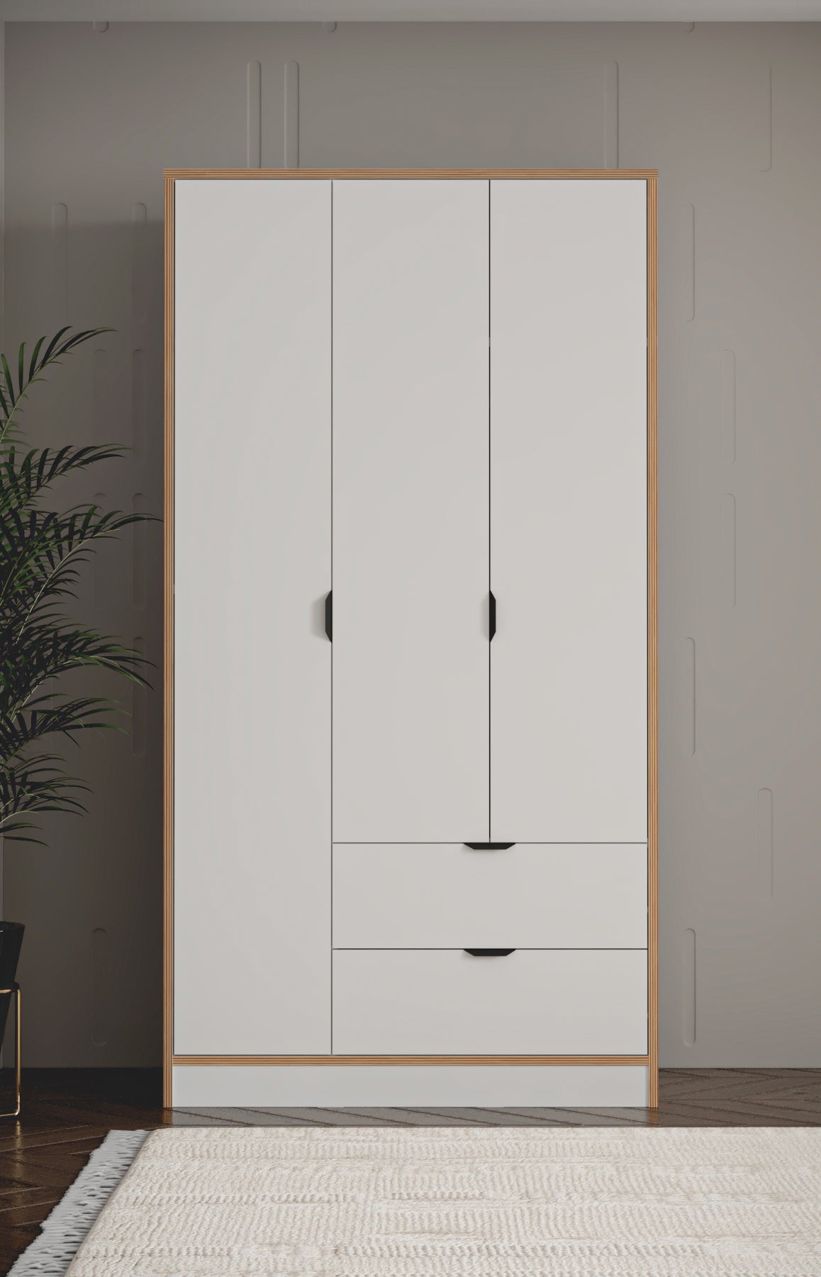 Arden 3 Kapaklı 2 Çekmeceli Dolap - Beyaz - Sarmobi