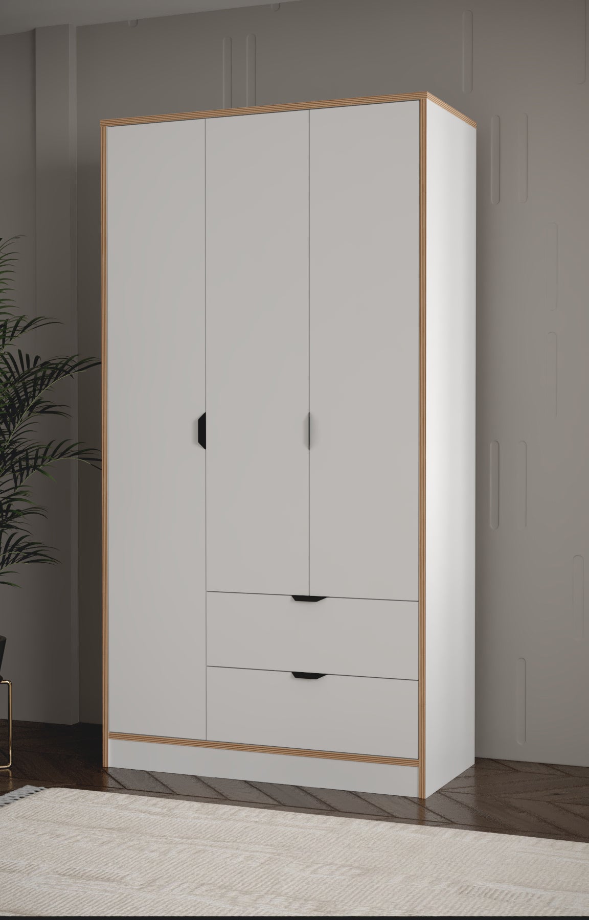 Arden 3 Kapaklı 2 Çekmeceli Dolap - Beyaz - Sarmobi