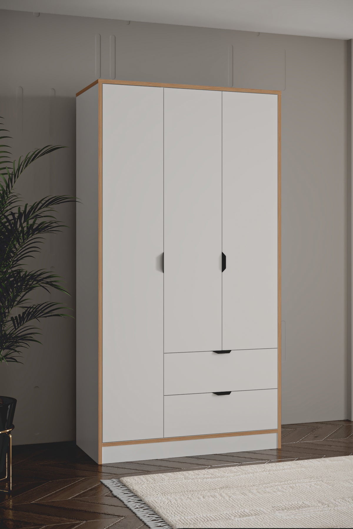Arden 3 Kapaklı 2 Çekmeceli Dolap - Beyaz - Sarmobi