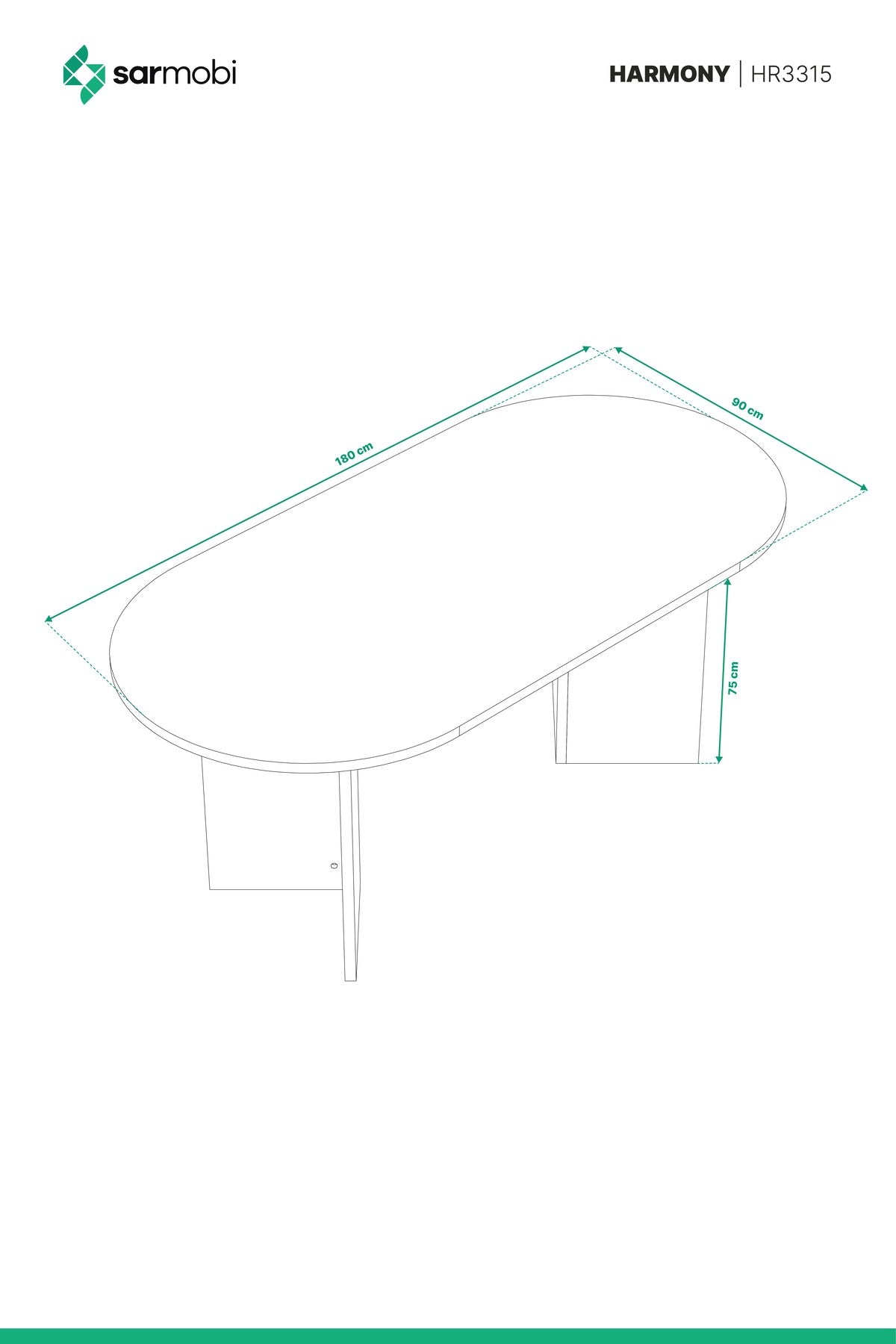 Harmony Nara (SADECE MASA) Oval Masa 180x75x90 cm Aytaşı - Modern Tasarım