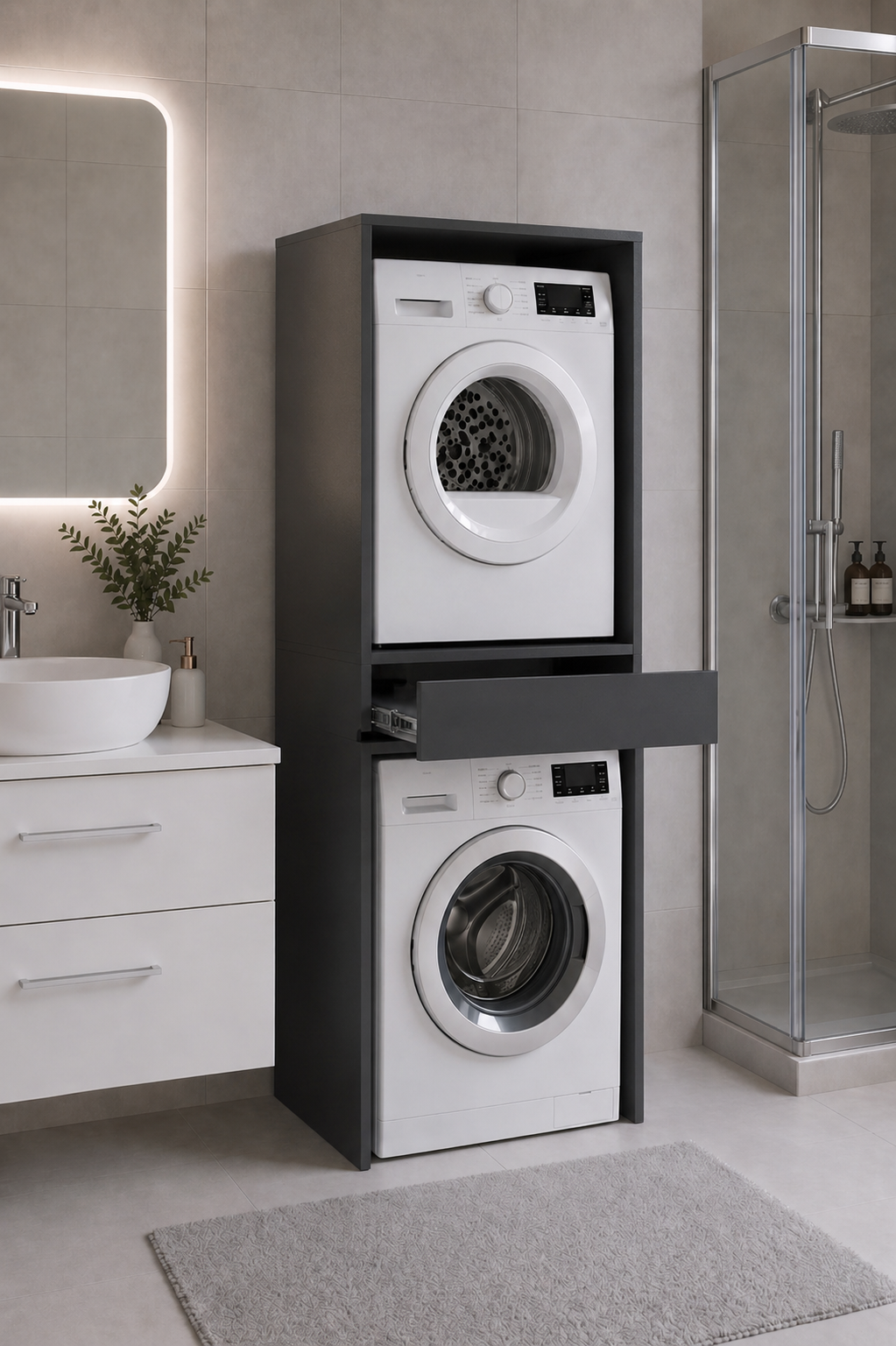 Çamaşır Makinesi Üstü Dolap 2 Kapaklı 190x67x67 cm | Sarmobi
