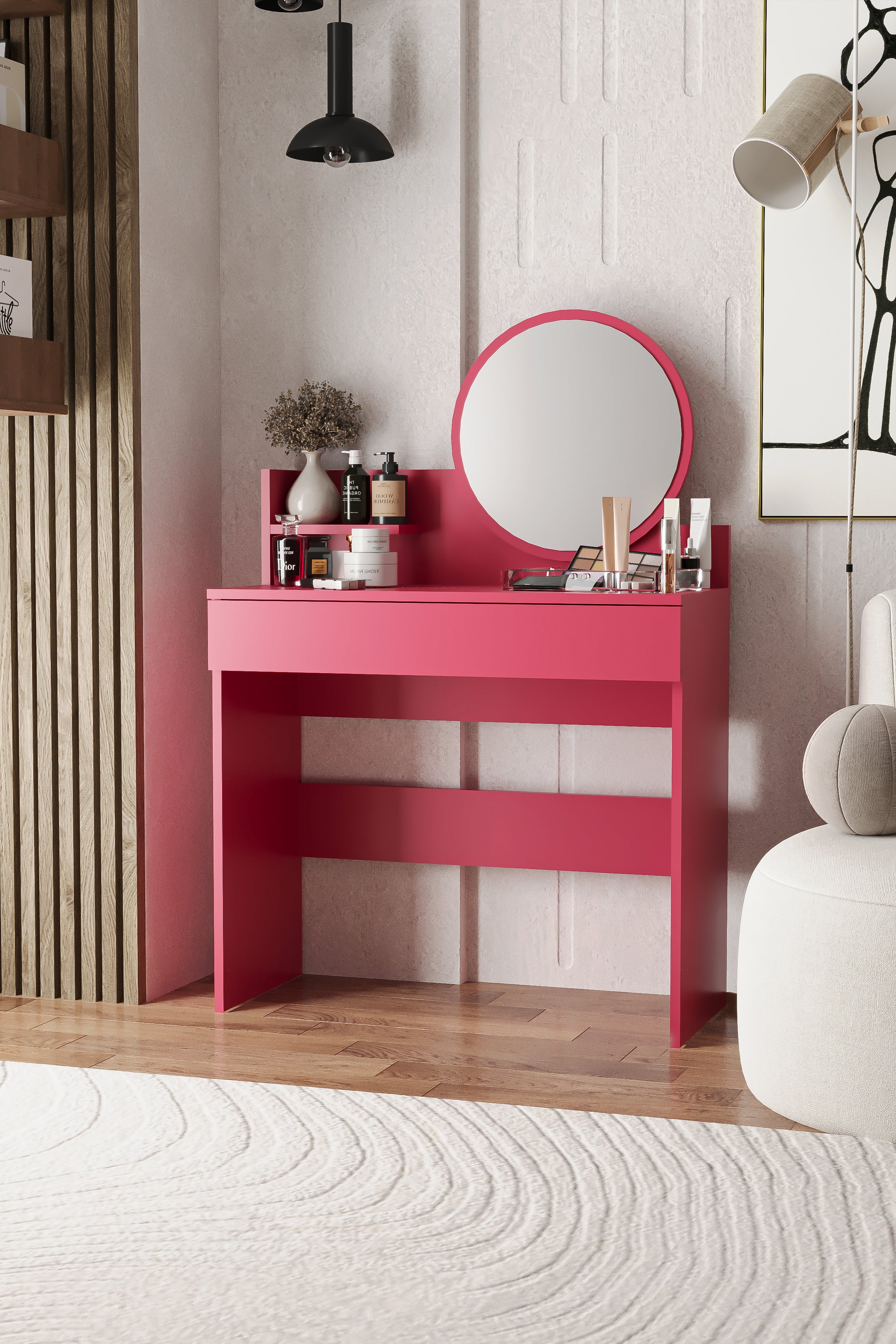 Harmony Tek Çekmeceli Makyaj Masası (Yuvarlak Aynalı) - görsel 3 | Sarmobi