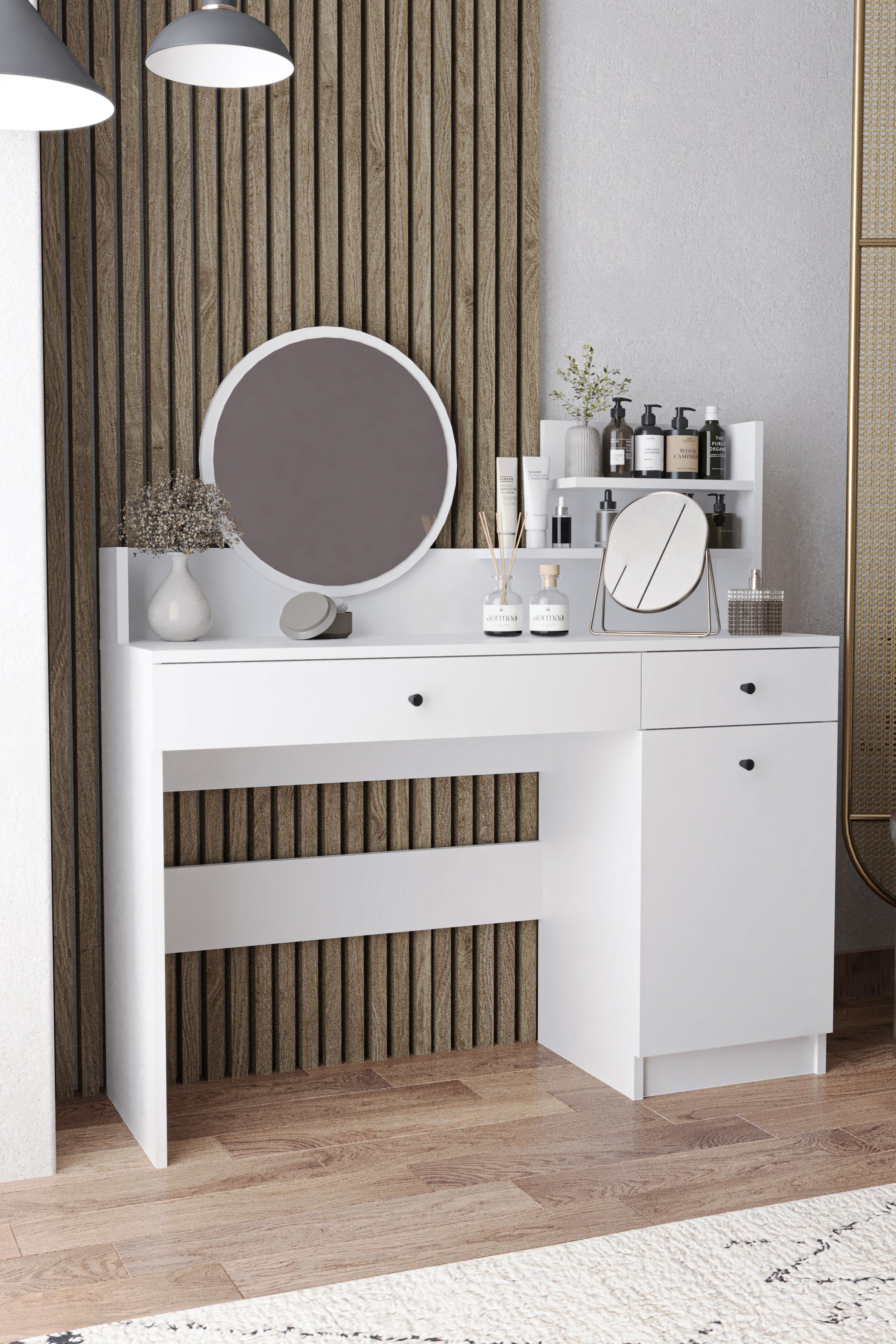 Harmony İki Çekmeceli Makyaj Masası (Yuvarlak Aynalı) - görsel 5 | Sarmobi