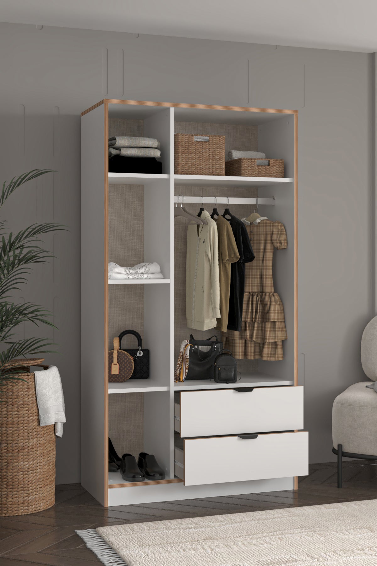 Arden 3 Kapaklı 2 Çekmeceli Dolap - Beyaz - Sarmobi
