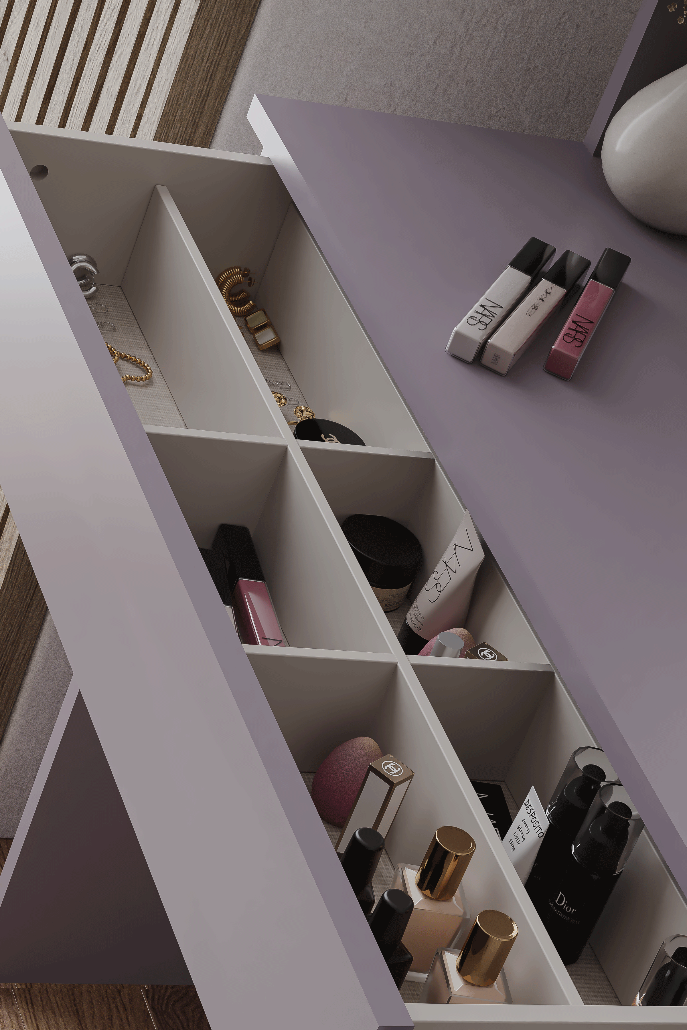 Harmony Tek Çekmeceli Makyaj Masası (Yuvarlak Aynalı)