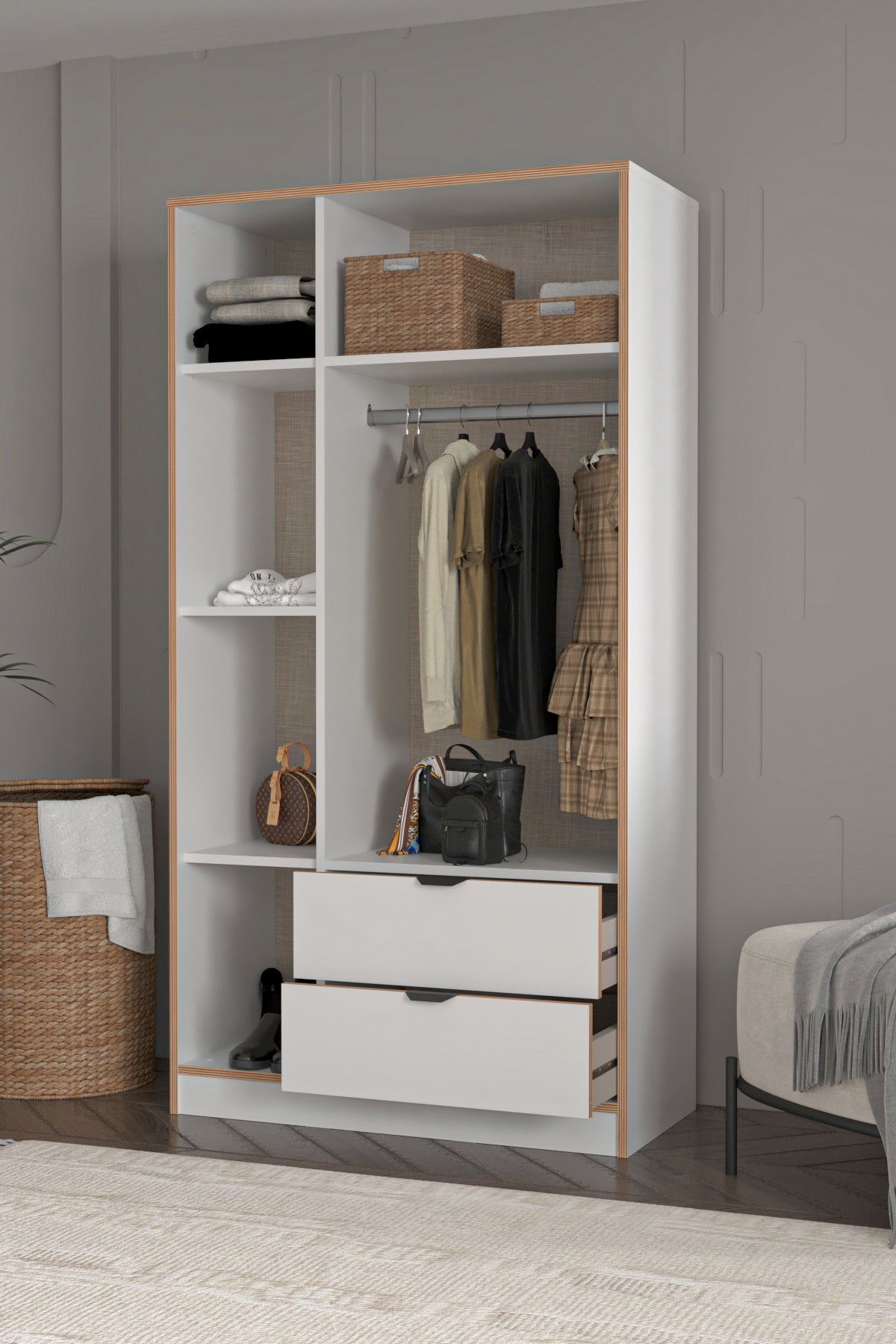 Arden 3 Kapaklı 2 Çekmeceli Dolap - Beyaz - Sarmobi