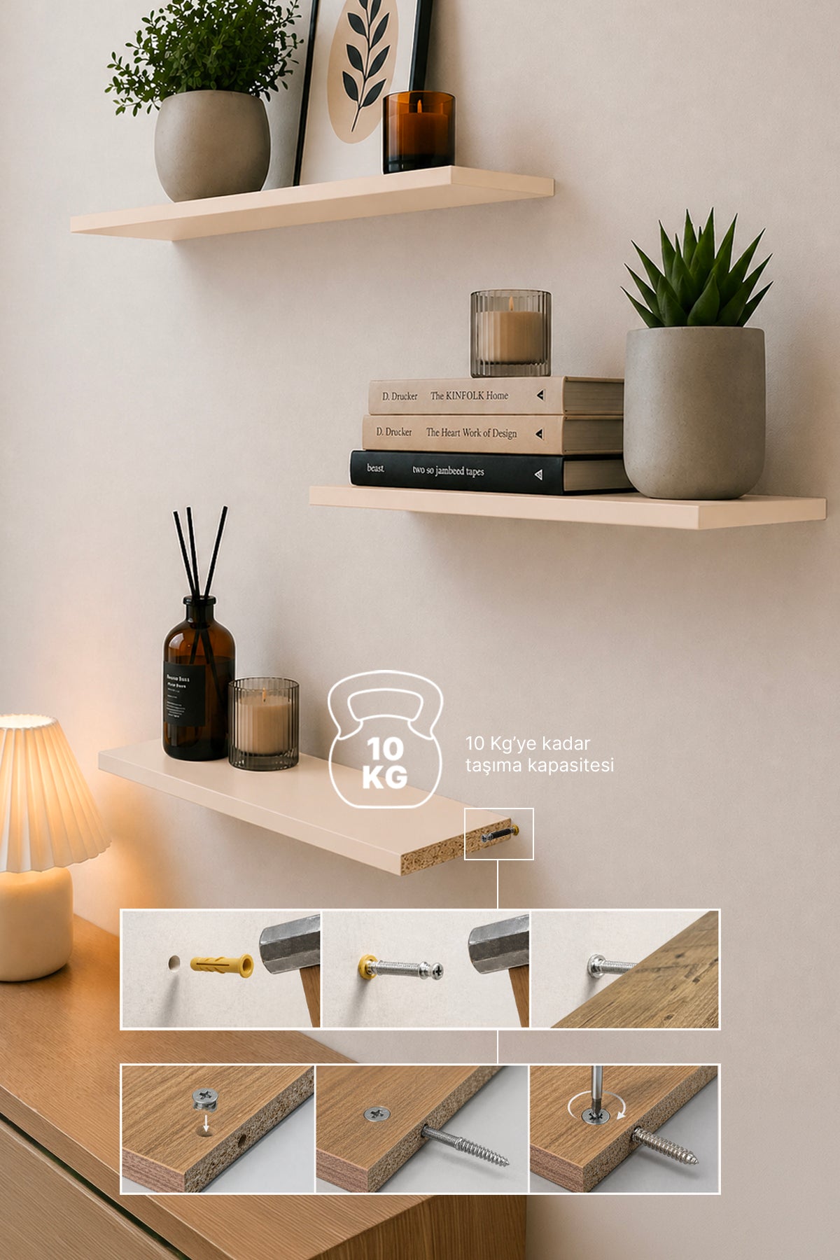 Harmony 3 Raflı Gizli Monte Uçan Raf 50*15 cm