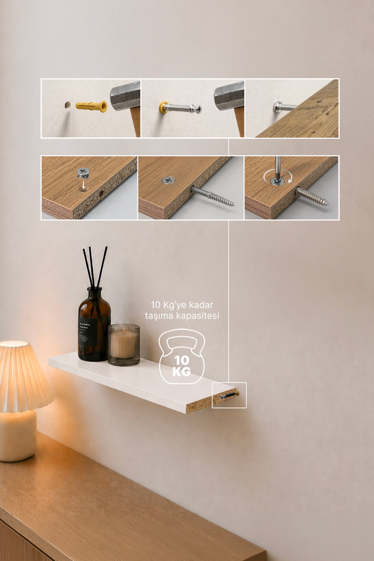 Harmony 3 Raflı Gizli Monte Uçan Raf 50*15 cm