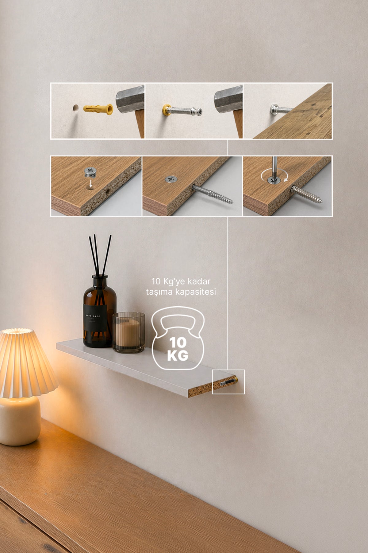 Harmony 3 Raflı Gizli Monte Uçan Raf 50*15 cm