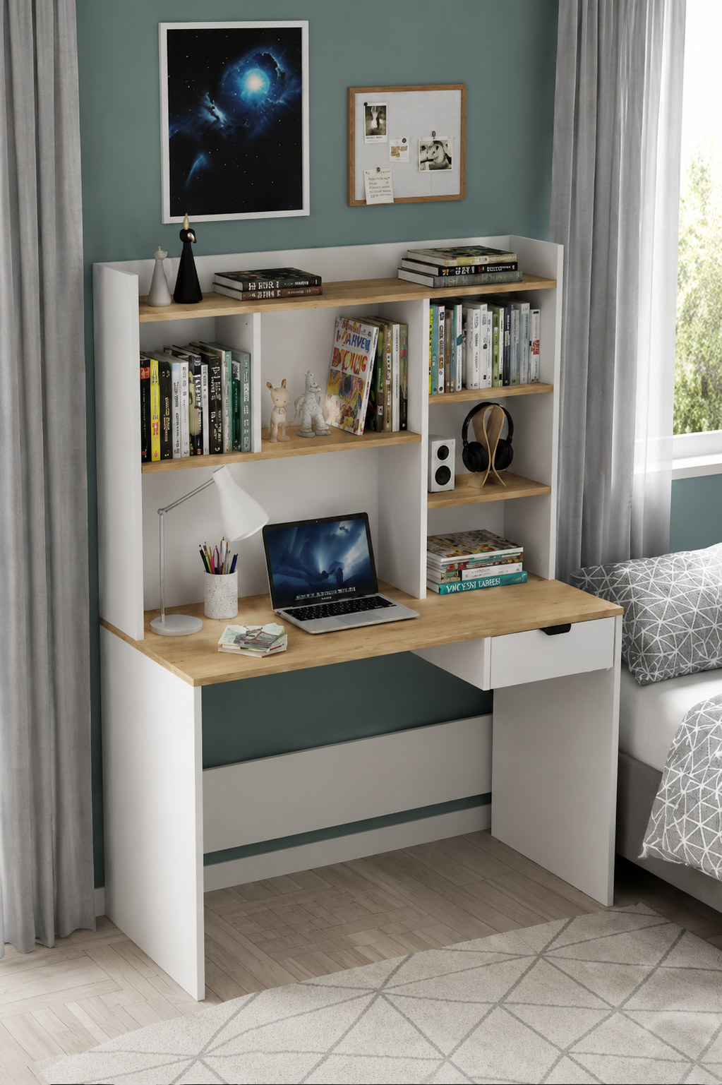 Harmony Raflı, Çekmeceli Çalışma Masası Beyaz - Cadiz