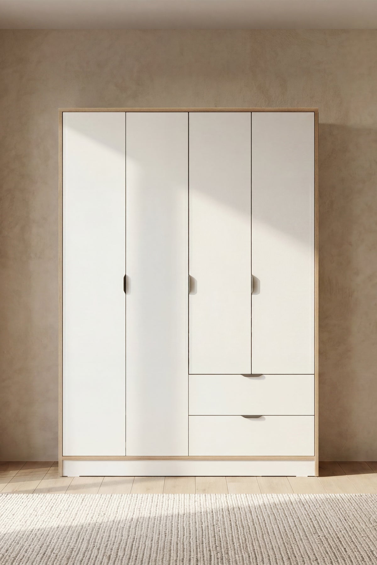 Arden 4 Kapaklı 2 Çekmeceli Gardırop/Dolap 128x182x44 cm Beyaz – Modern Tasarım
