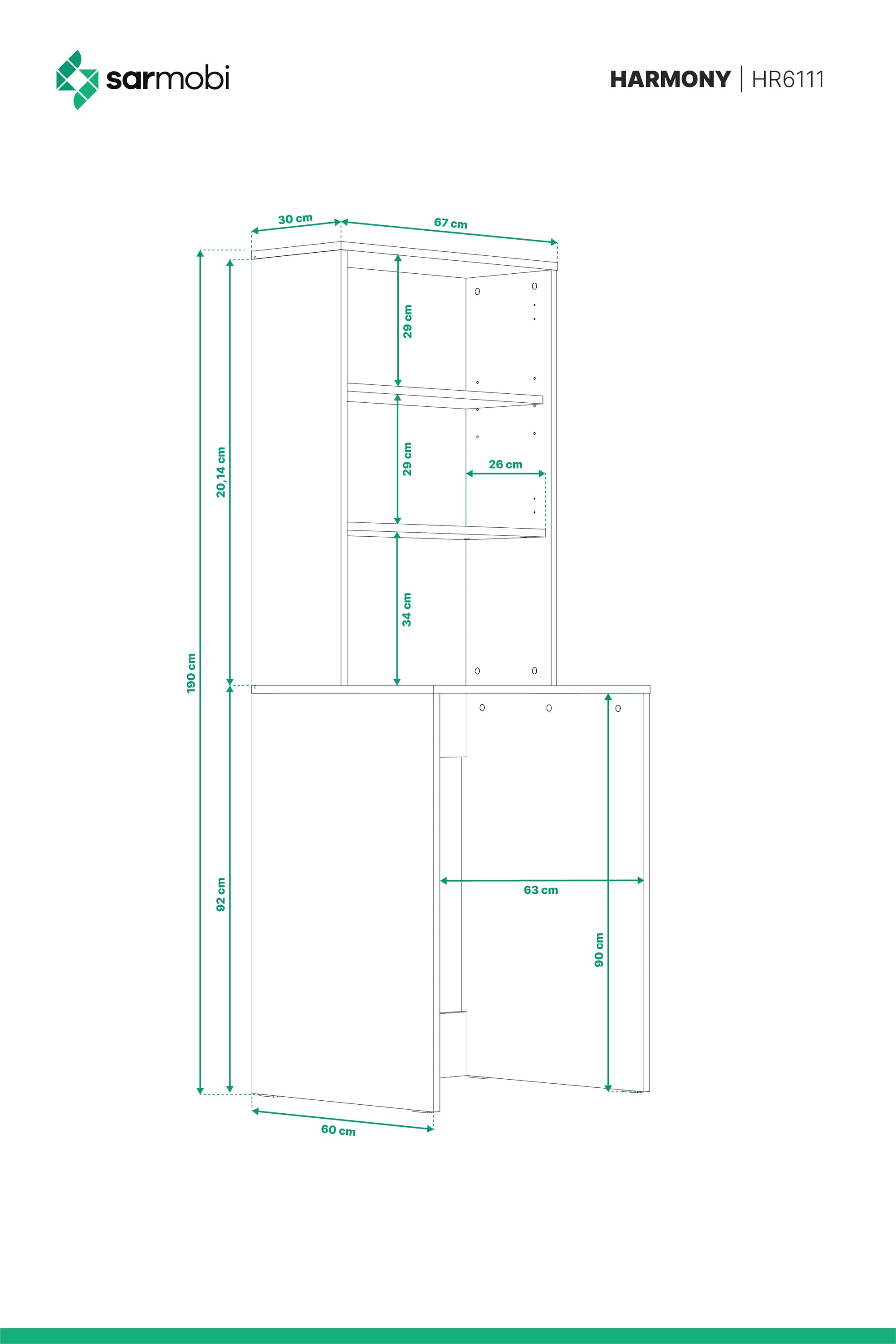 Çamaşır + Kurutma Makinesi Yan Yana Bölümlü Dolap 2 Kapaklı 190x67x67 cm - görsel 5 | Sarmobi