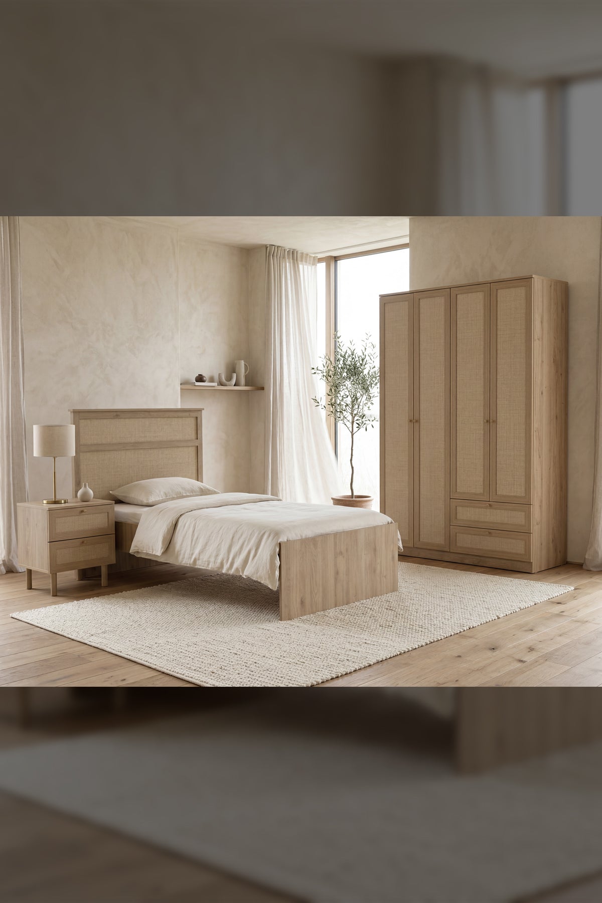 Baru 4 Kapaklı 2 Çekmeceli Gardırop Y:210 G:137 D:52 / Cadiz Meşe