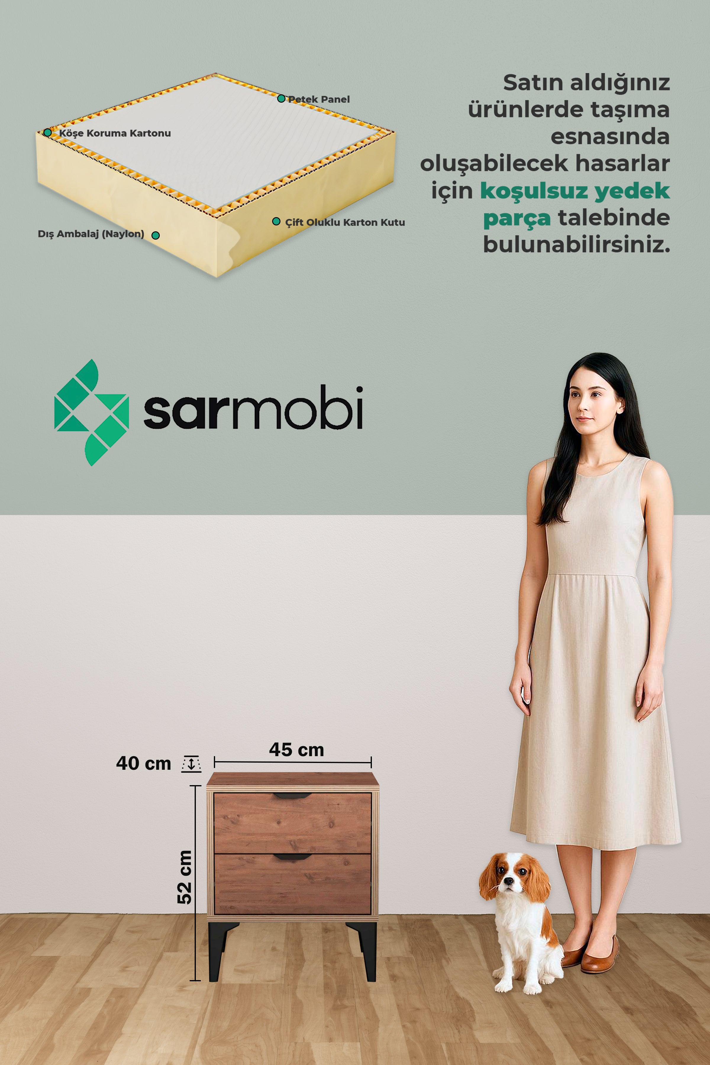 Arden 2 Çekmeceli Komodin - Atlas Çam - Sarmobi