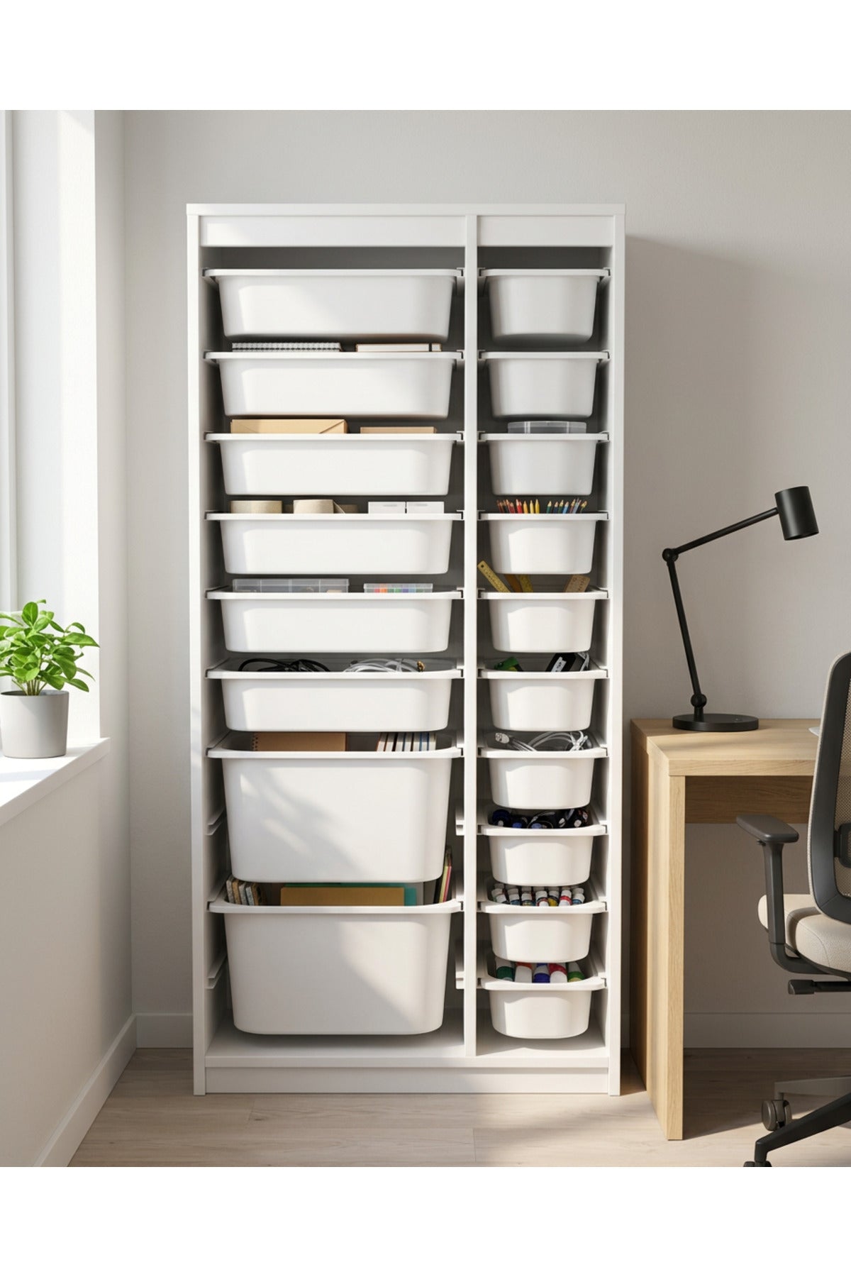 Nest 18 Sepetli Düzenleme Dolabı – 2 Büyük, 6 Orta, 10 Küçük Y:144 G:69 D:30 / Beyaz