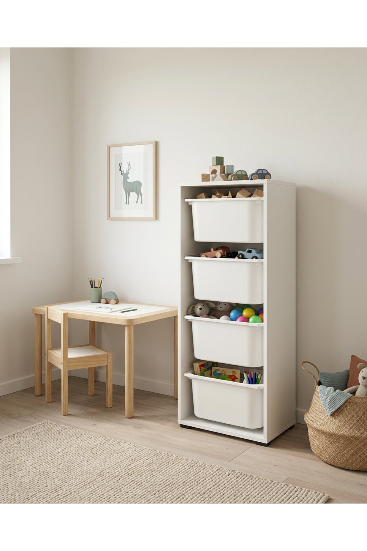 Nest 4 Büyük Sepetli Düzenleme Dolabı Y:108 G:45 D:30 cm / Beyaz