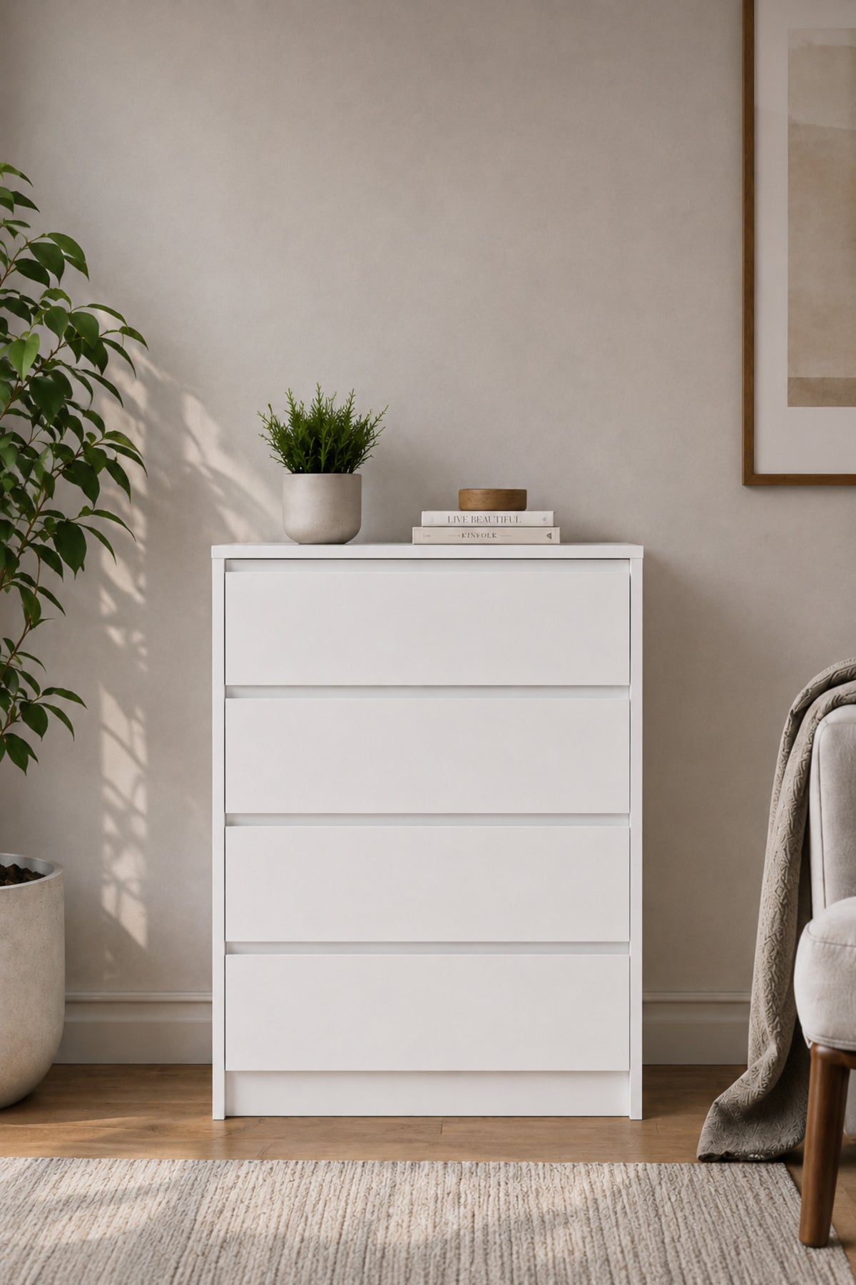 Nolm 4 Çekmeceli Şifonyer G:76 D:40 Y:100 Cm / Beyaz
