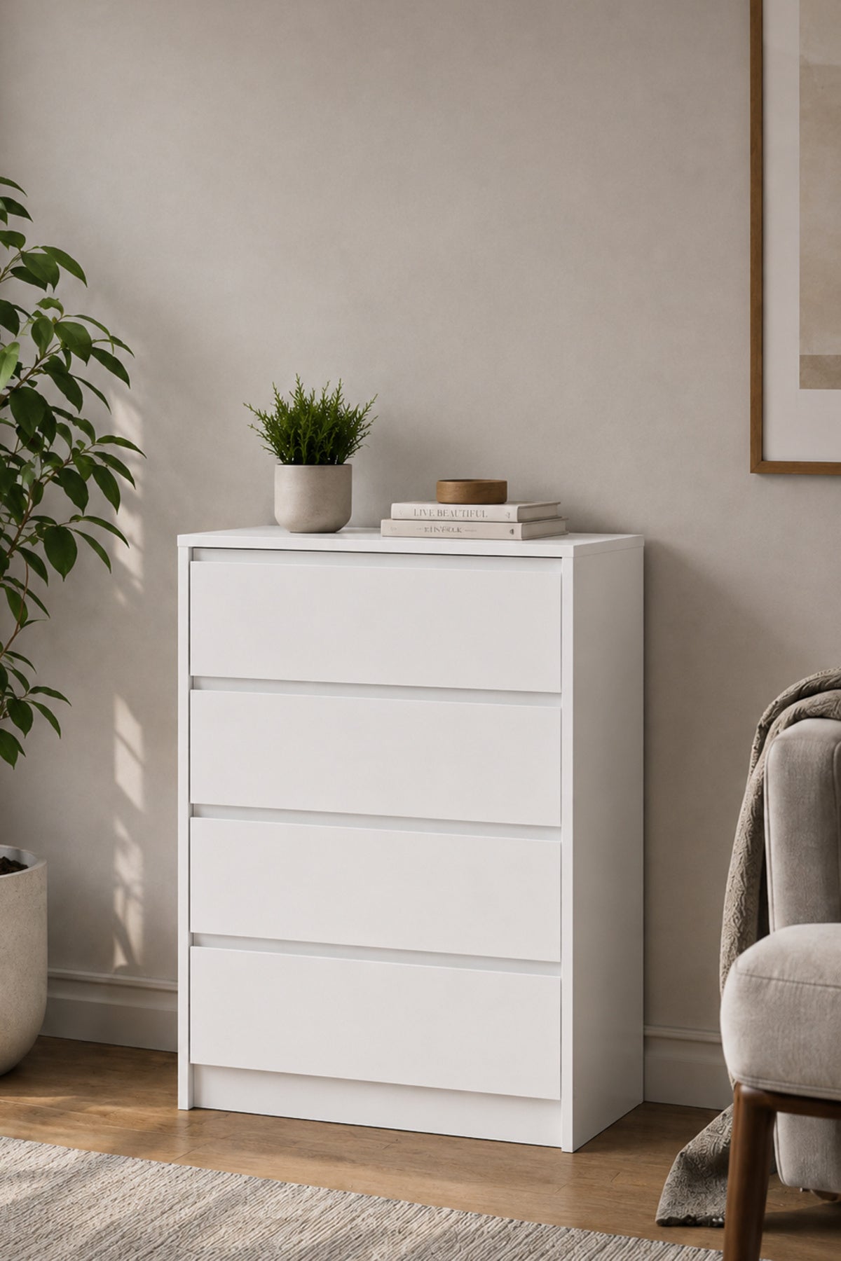 Nolm 4 Çekmeceli Şifonyer G:76 D:40 Y:100 Cm / Beyaz