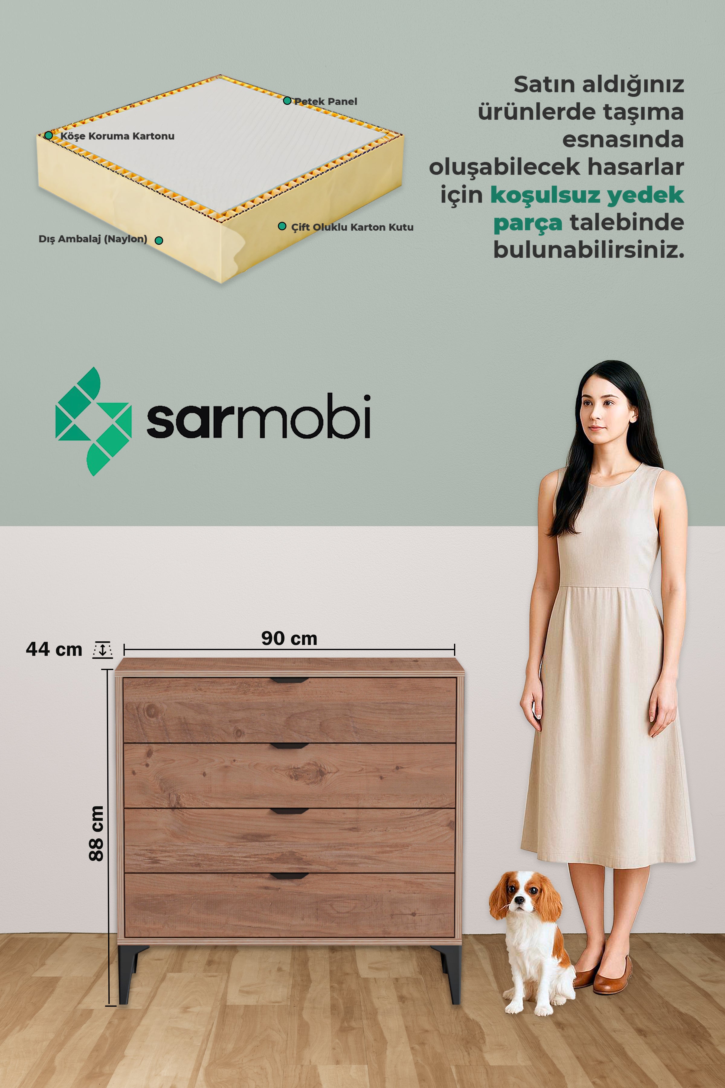 Arden 4 Çekmeceli Şifonyer - Atlas Çam - Sarmobi