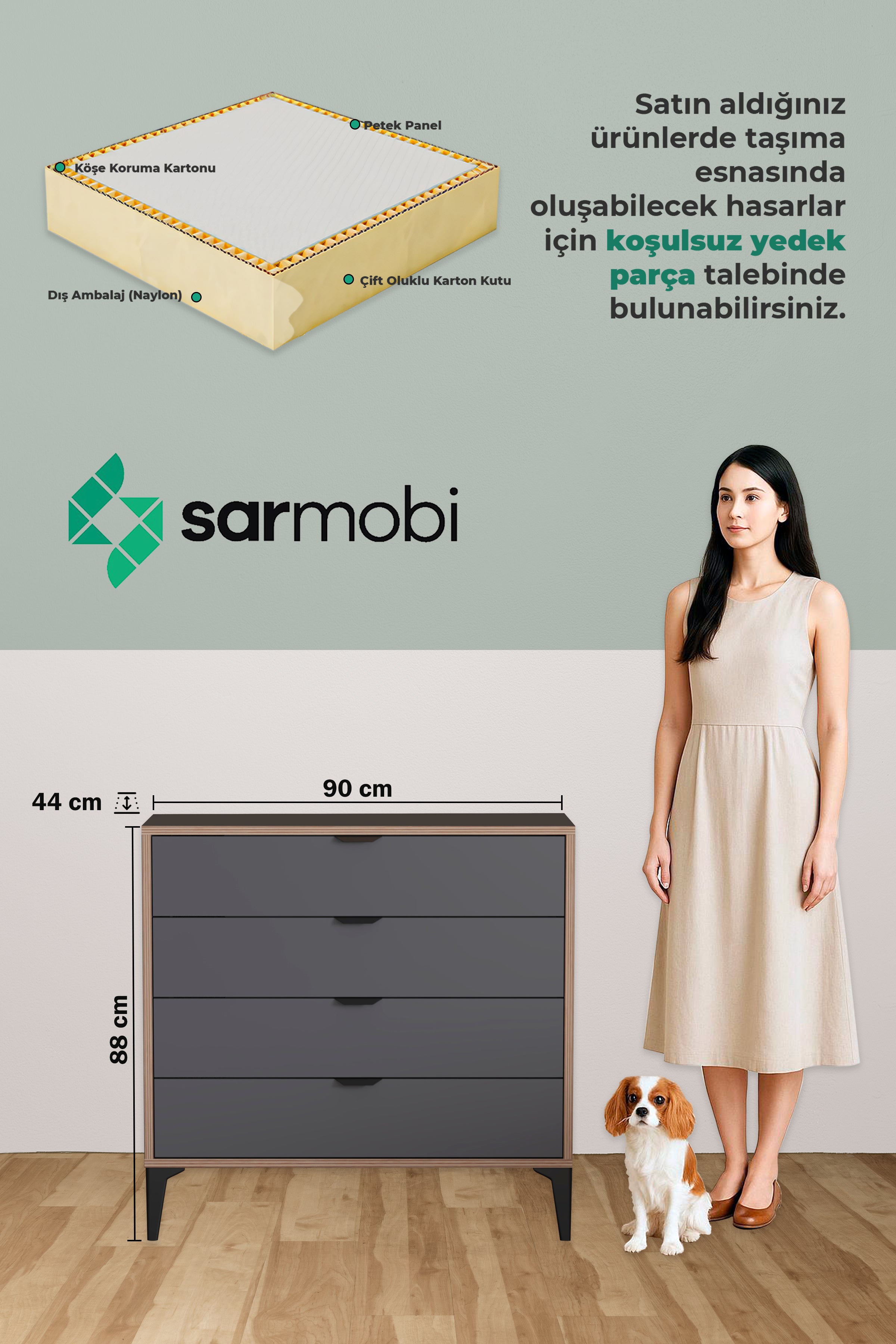 Arden 4 Çekmeceli Şifonyer - Antrasit - Sarmobi