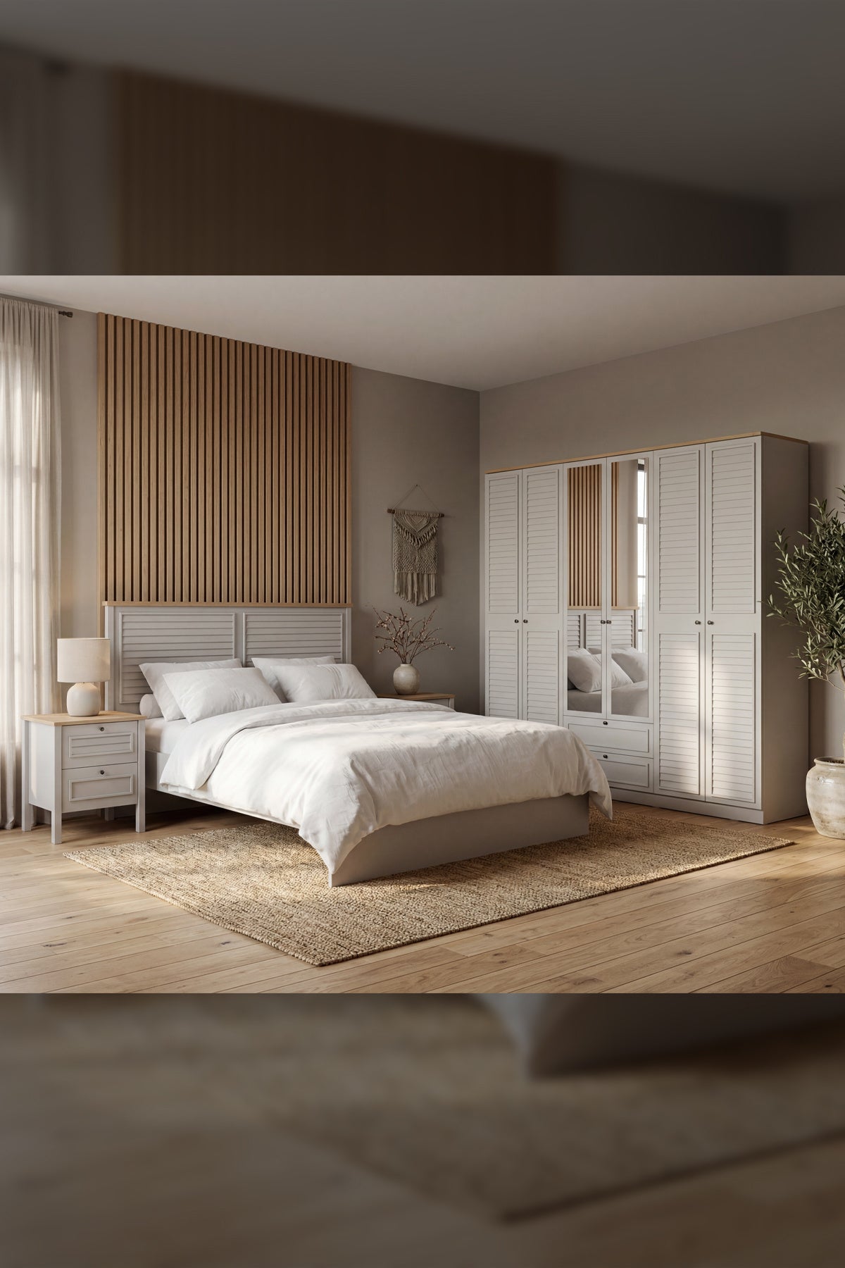Taiga 6 Kapaklı 2 Çekmeceli Gardırop/Dolap 206x210x52 cm Buz Gri – Country Tasarım