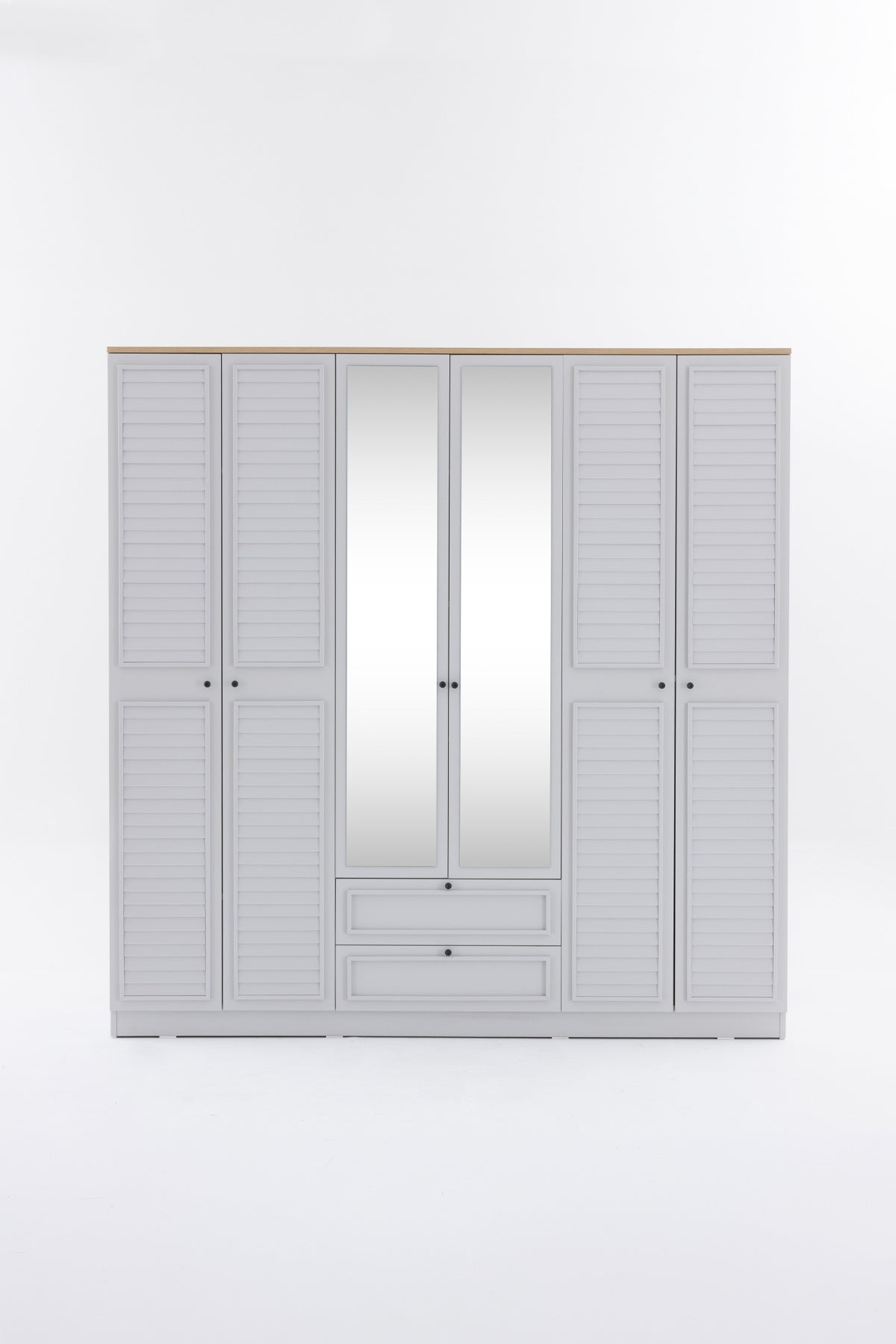 Taiga 6 Kapaklı 2 Çekmeceli Gardırop/Dolap 206x210x52 cm Buz Gri – Country Tasarım
