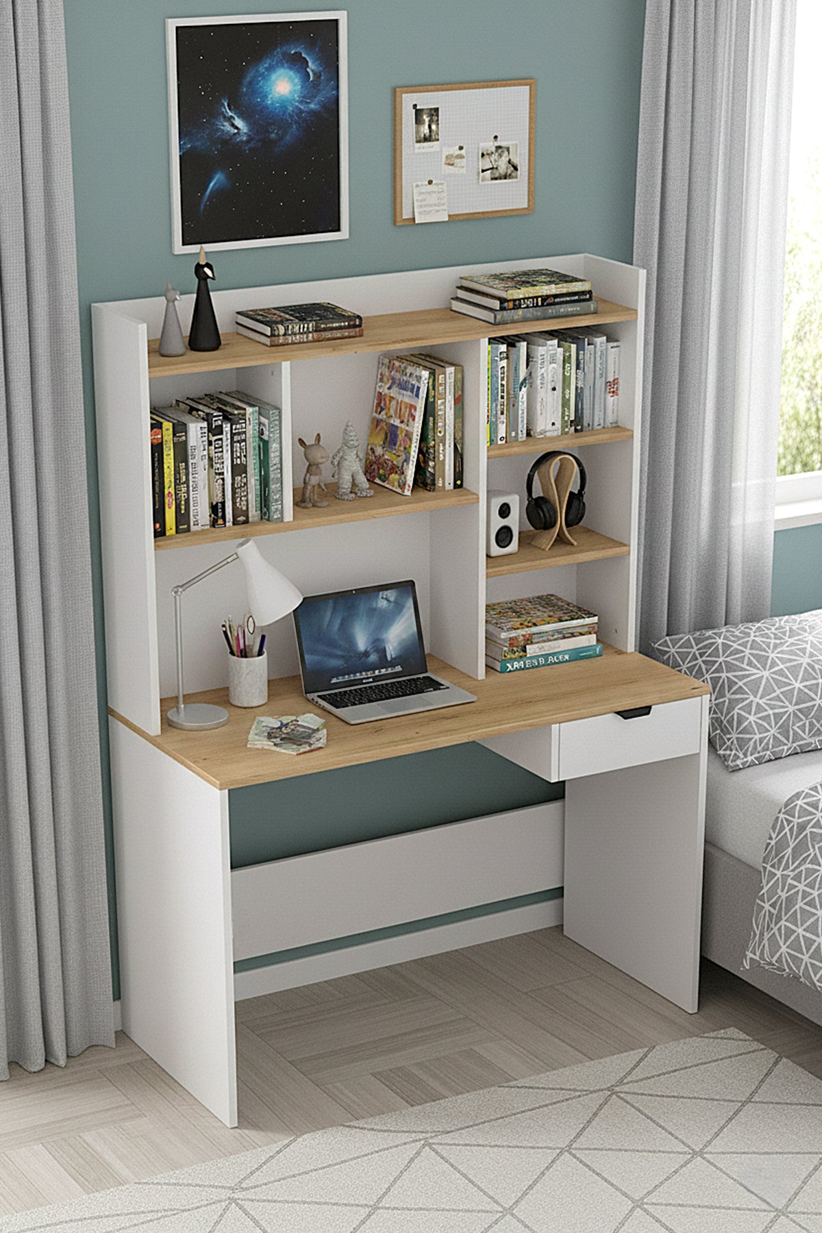 Harmony Raflı, Çekmeceli Çalışma Masası Beyaz - Cadiz | Sarmobi