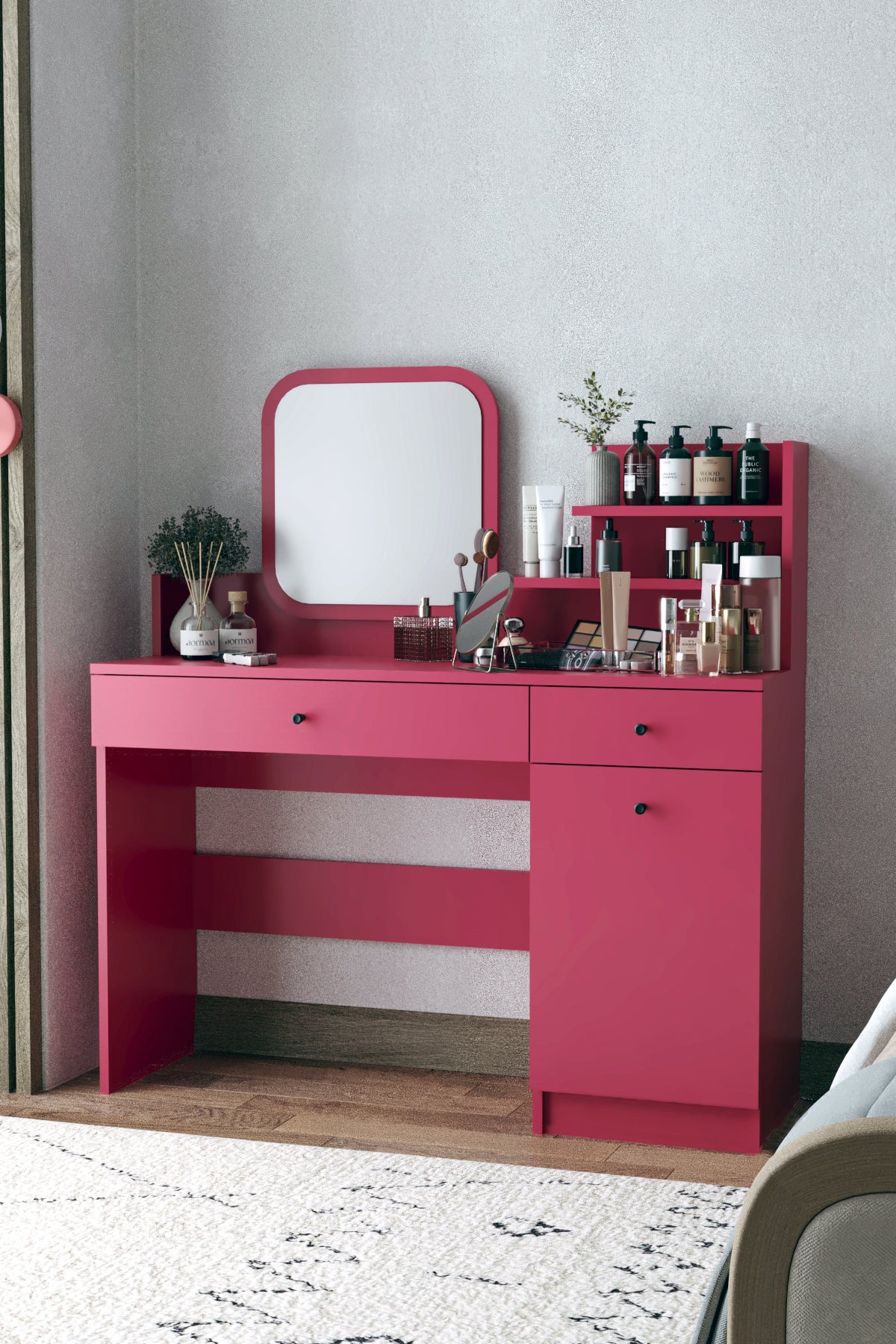 Harmony İki Çekmeceli Makyaj Masası (Kare Aynalı) - görsel 9 | Sarmobi