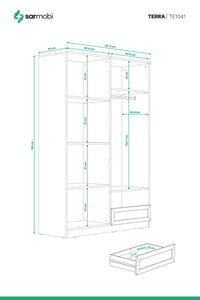 Terra 4 Kapaklı 2 Çekmeceli Gardırop/Dolap 137x210x52 cm – Modern Tasarım - görsel 6 | Sarmobi