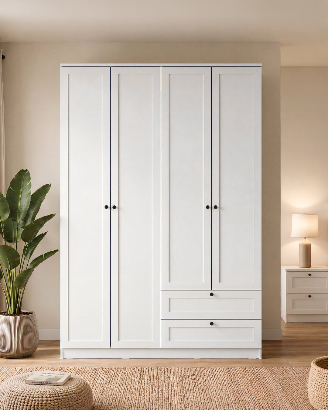 Terra 4 Kapaklı 2 Çekmeceli Gardırop/Dolap 137x210x52 cm Beyaz – Modern Tasarım