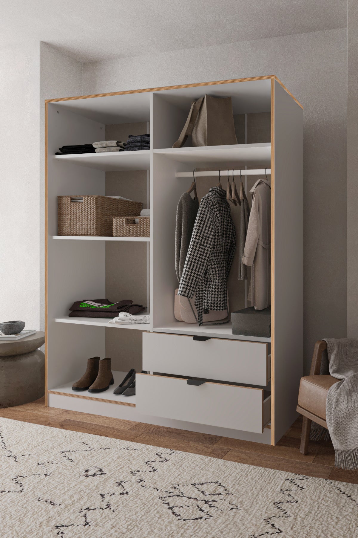 Arden 4 Kapaklı 2 Çekmeceli Dolap (+35 cm) - Beyaz - Sarmobi
