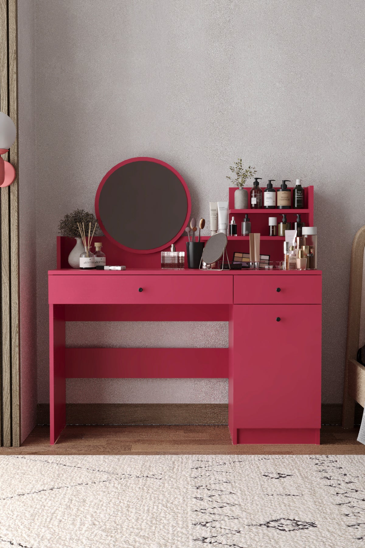 Harmony İki Çekmeceli Makyaj Masası (Yuvarlak Aynalı) - görsel 6 | Sarmobi