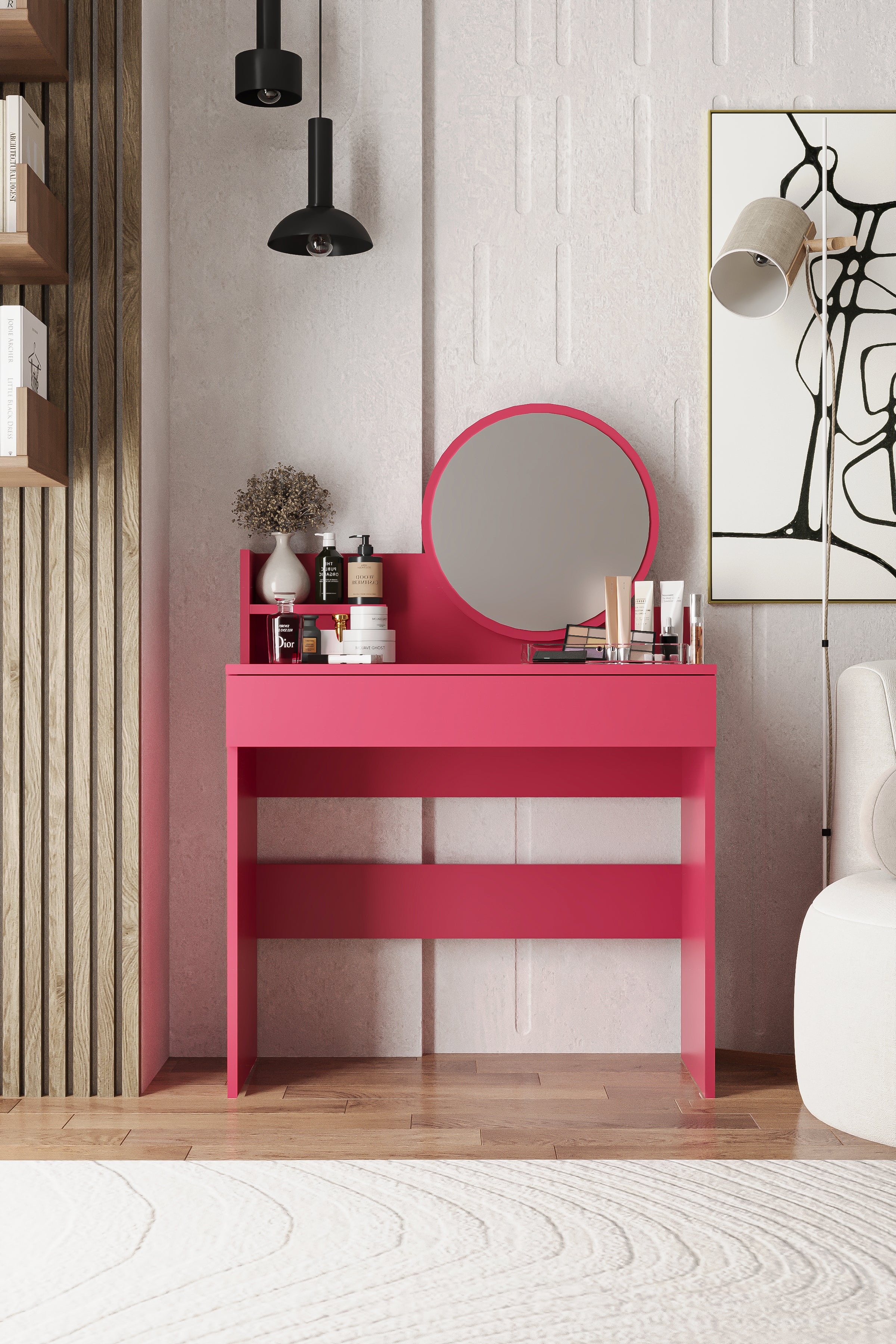 Harmony Tek Çekmeceli Makyaj Masası (Yuvarlak Aynalı) - detay görsel | Sarmobi