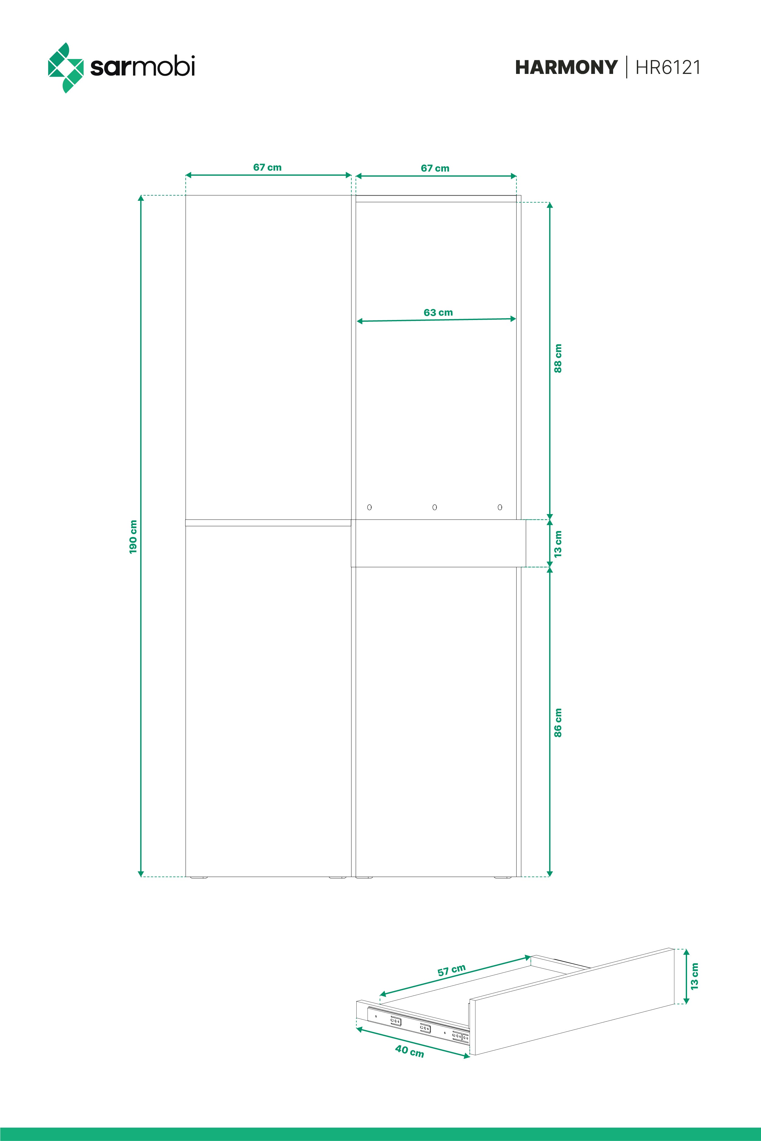 Çamaşır Makinesi Üstü Dolap 2 Kapaklı 190x67x67 cm | Sarmobi