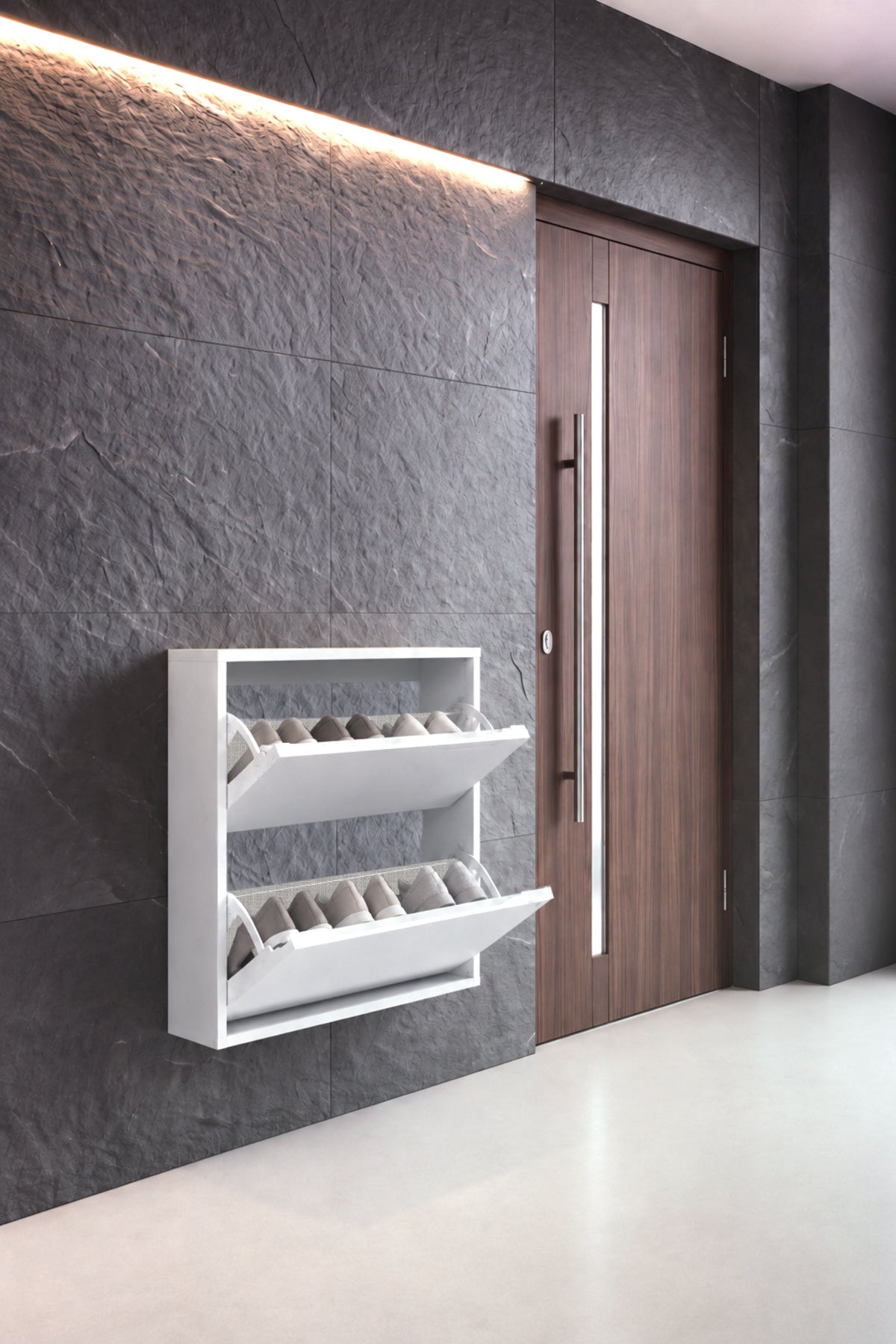 2 Kapaklı Duvara Monte Düşer Kapak Ayakkabılık Y:76 D:24 G:70 / Beyaz