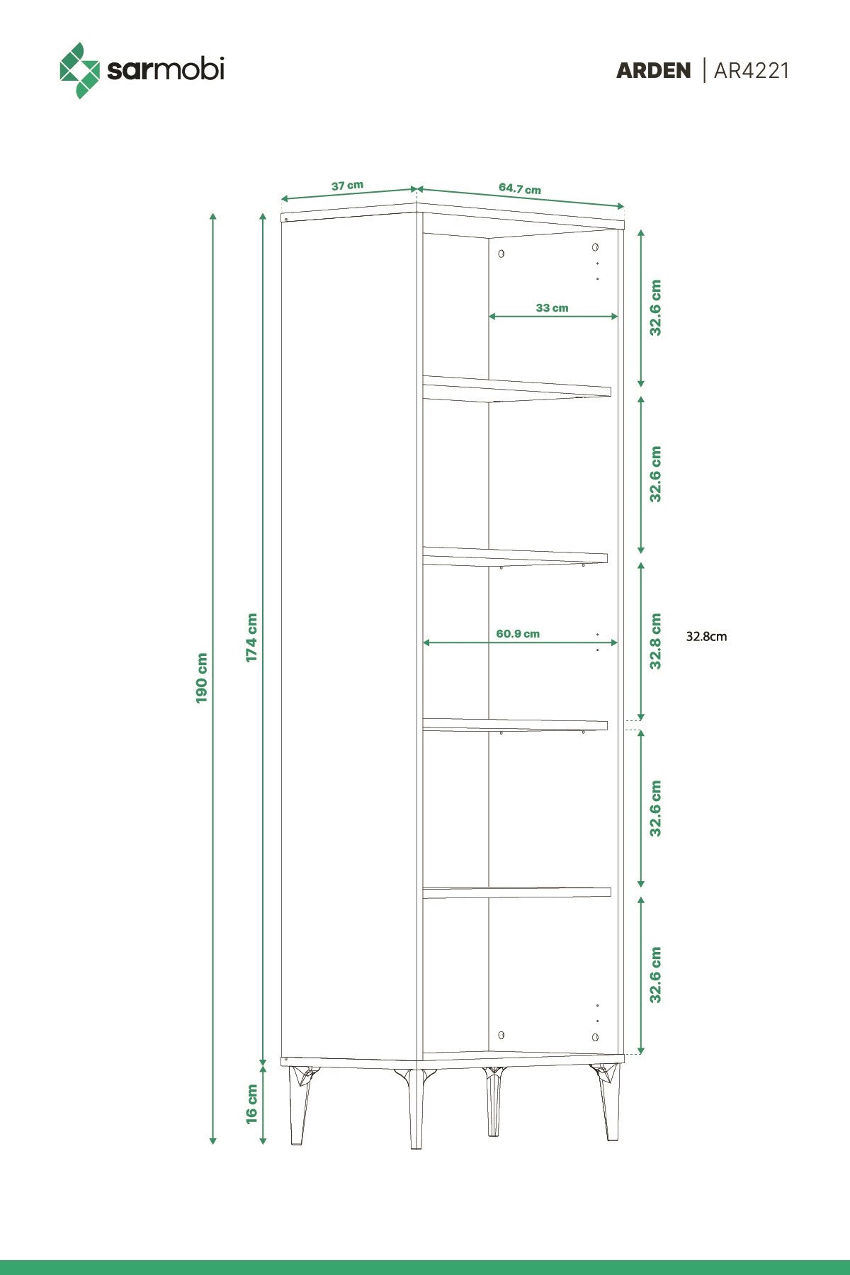 Arden 2 Kapaklı Çok Amaçlı Mutfak/Kiler Dolabı 65x190x37 cm
