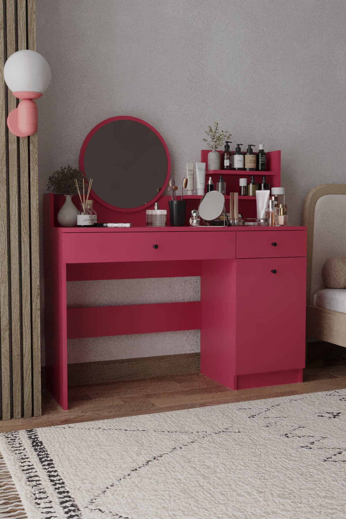 Harmony İki Çekmeceli Makyaj Masası (Yuvarlak Aynalı) - görsel 8 | Sarmobi