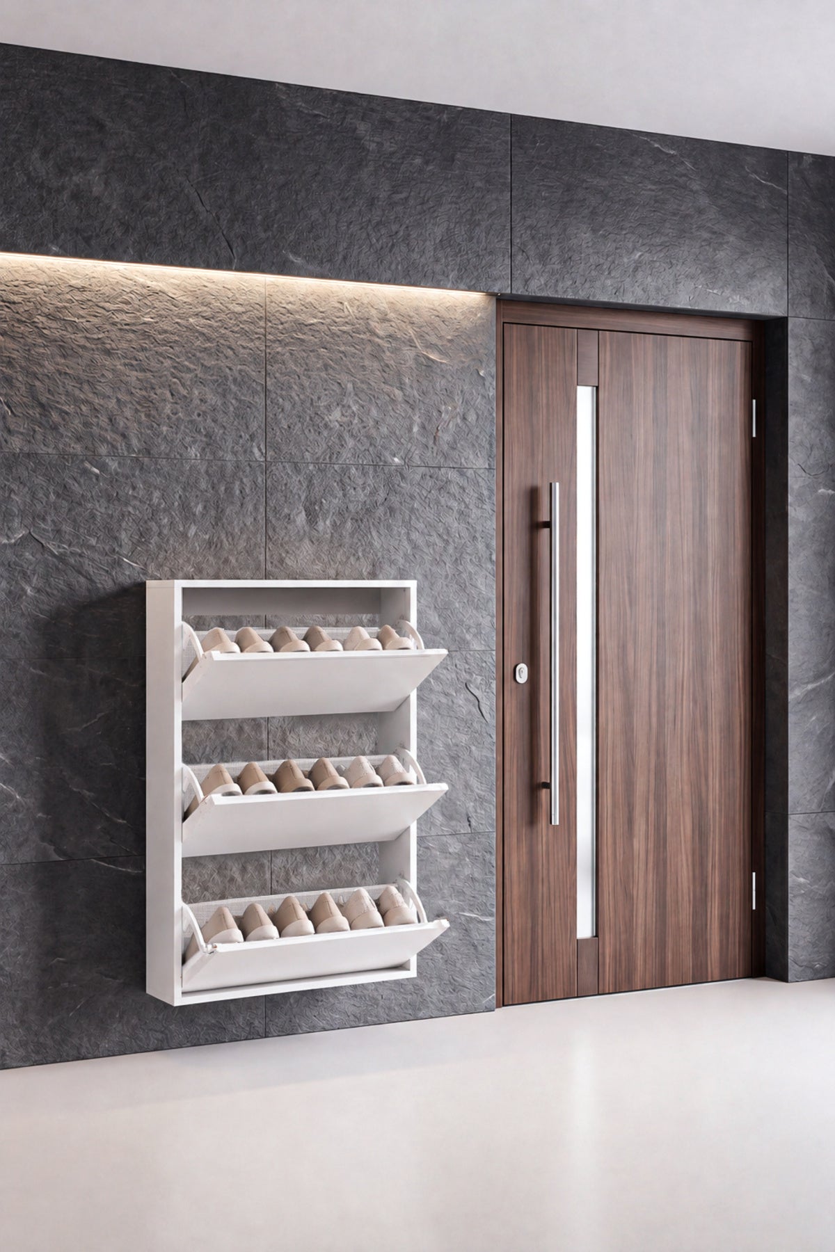 3 Kapaklı Duvara Monte Düşer Kapak Ayakkabılık Y:11 D:24 G:70 / Beyaz