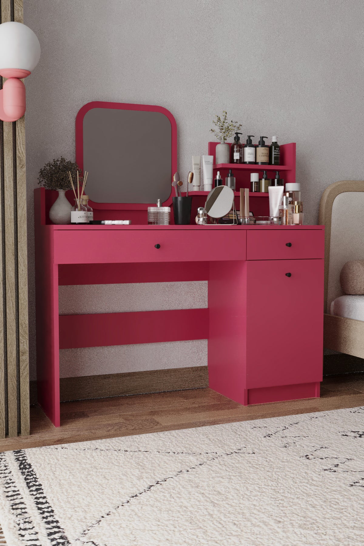 Harmony İki Çekmeceli Makyaj Masası (Kare Aynalı) - görsel 8 | Sarmobi