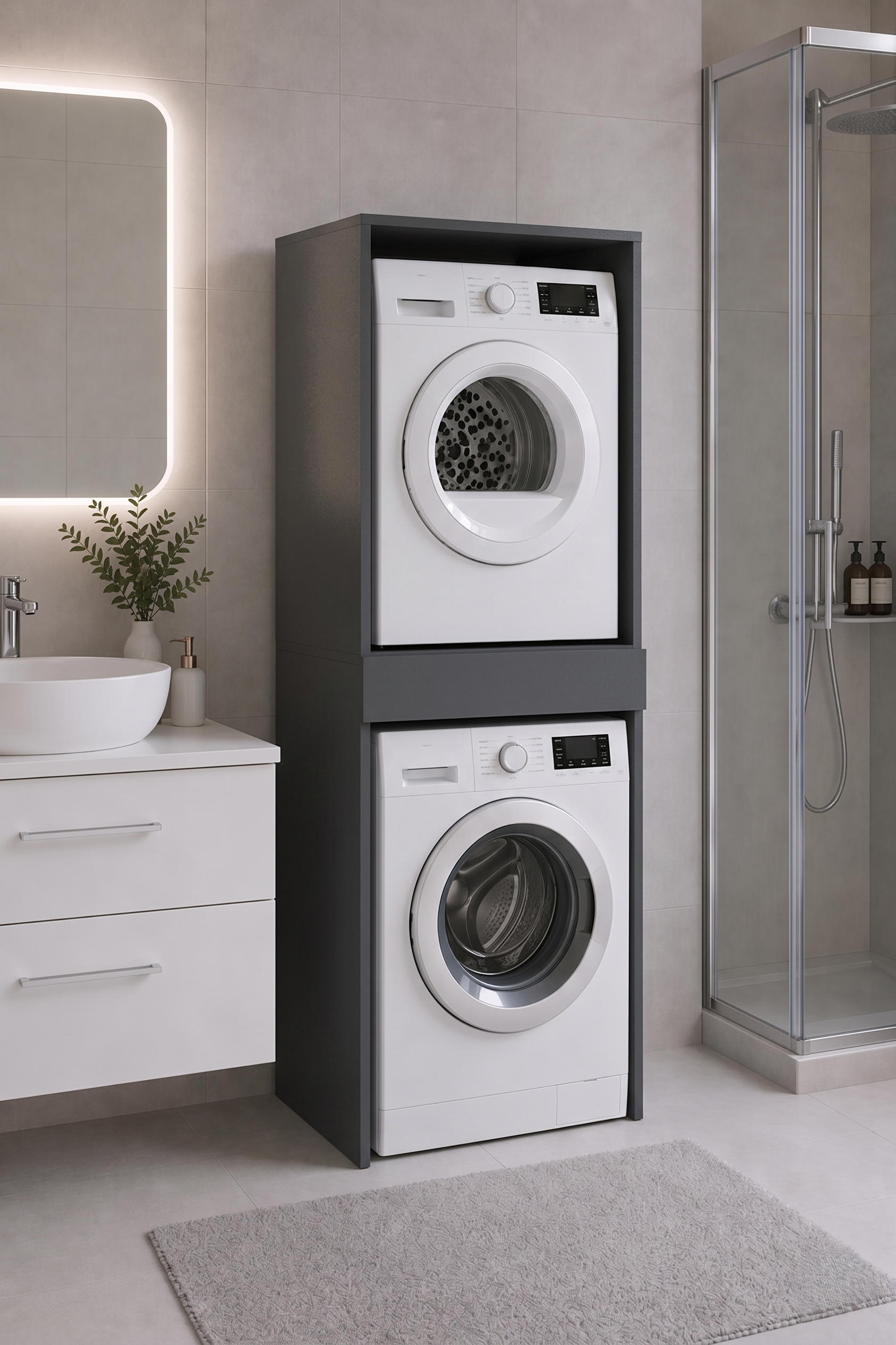 Çamaşır Makinesi Üstü Dolap 2 Kapaklı 190x67x67 cm - detay görsel | Sarmobi