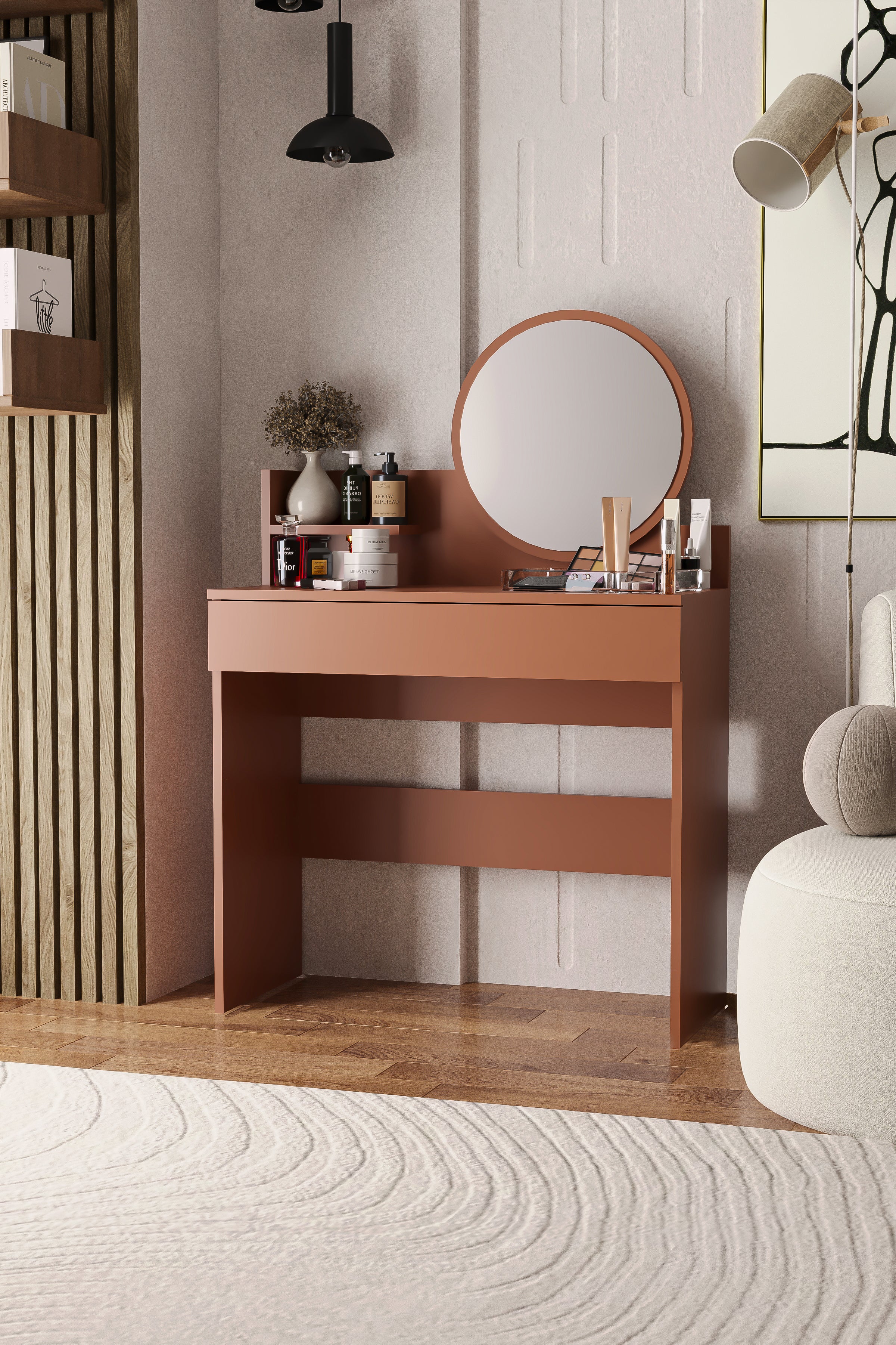 Harmony Tek Çekmeceli Makyaj Masası (Yuvarlak Aynalı) - görsel 8 | Sarmobi