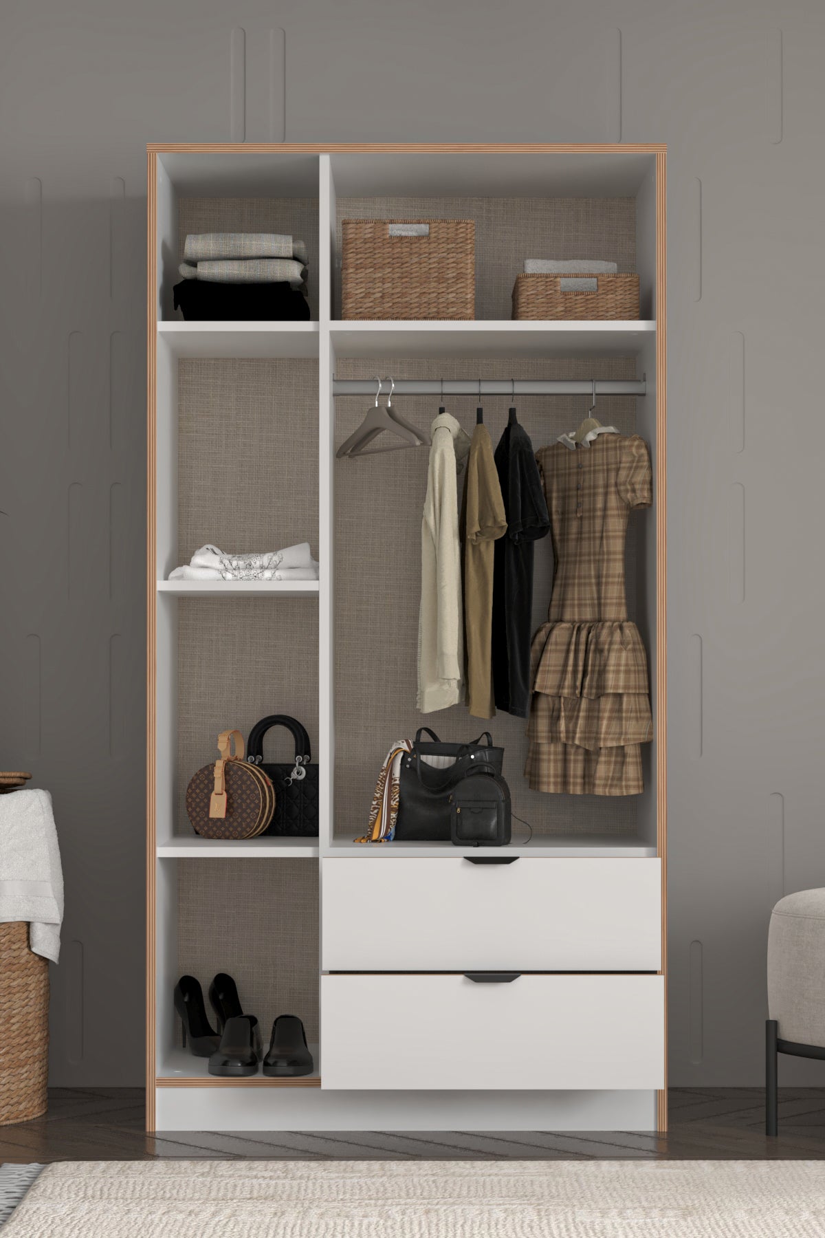 Arden 3 Kapaklı 2 Çekmeceli Dolap - Beyaz - Sarmobi