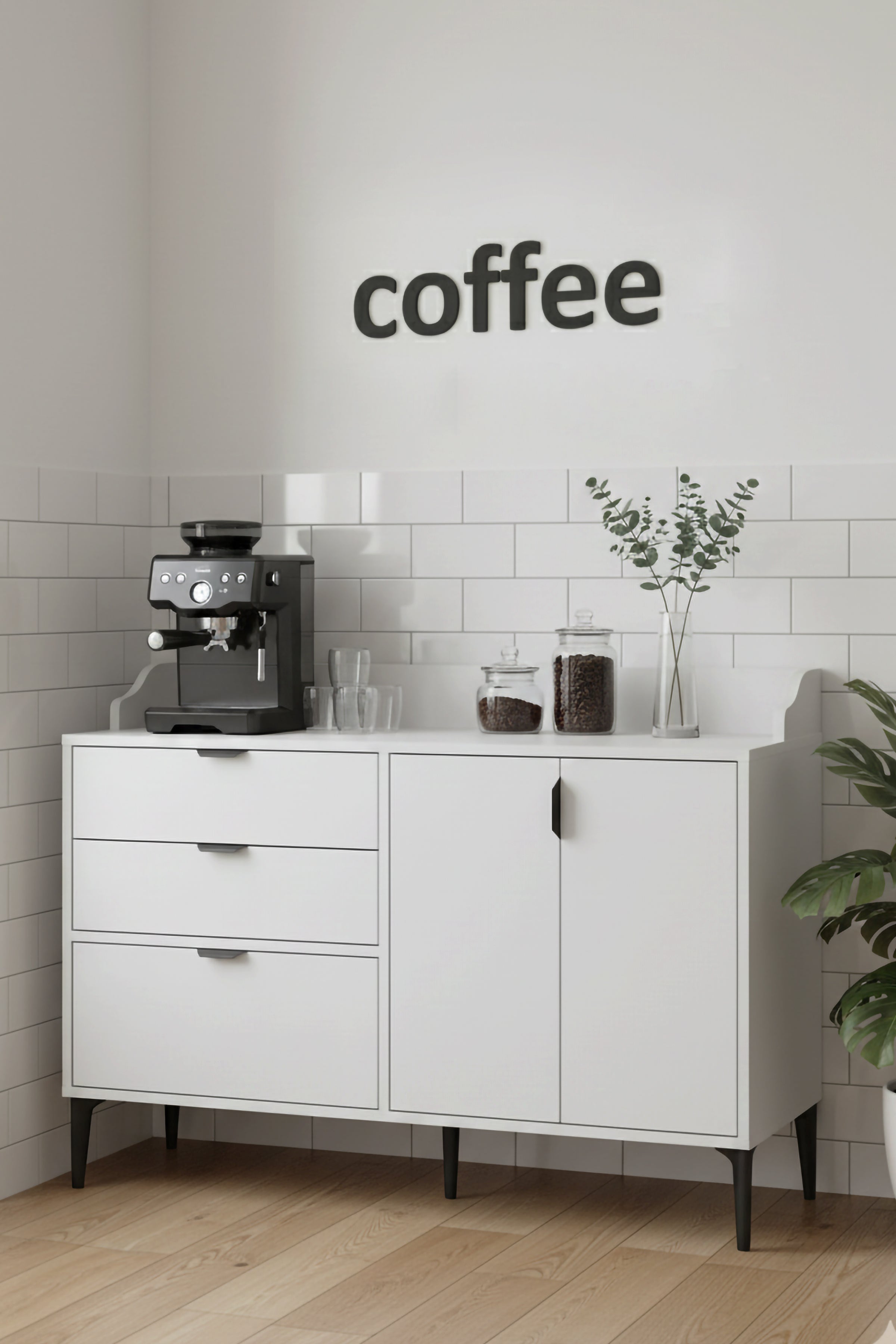 Harmony Maxi 2 Çekmeceli 3 Kapaklı Kahve Köşesi - detay görsel | Sarmobi