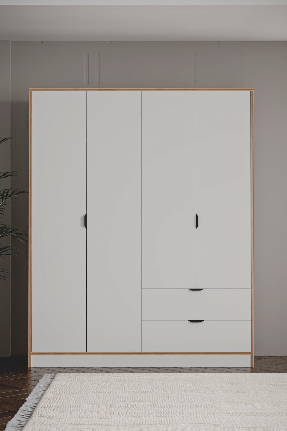 Arden 4 Kapaklı 2 Çekmeceli Dolap (+35 cm) - Beyaz - Sarmobi