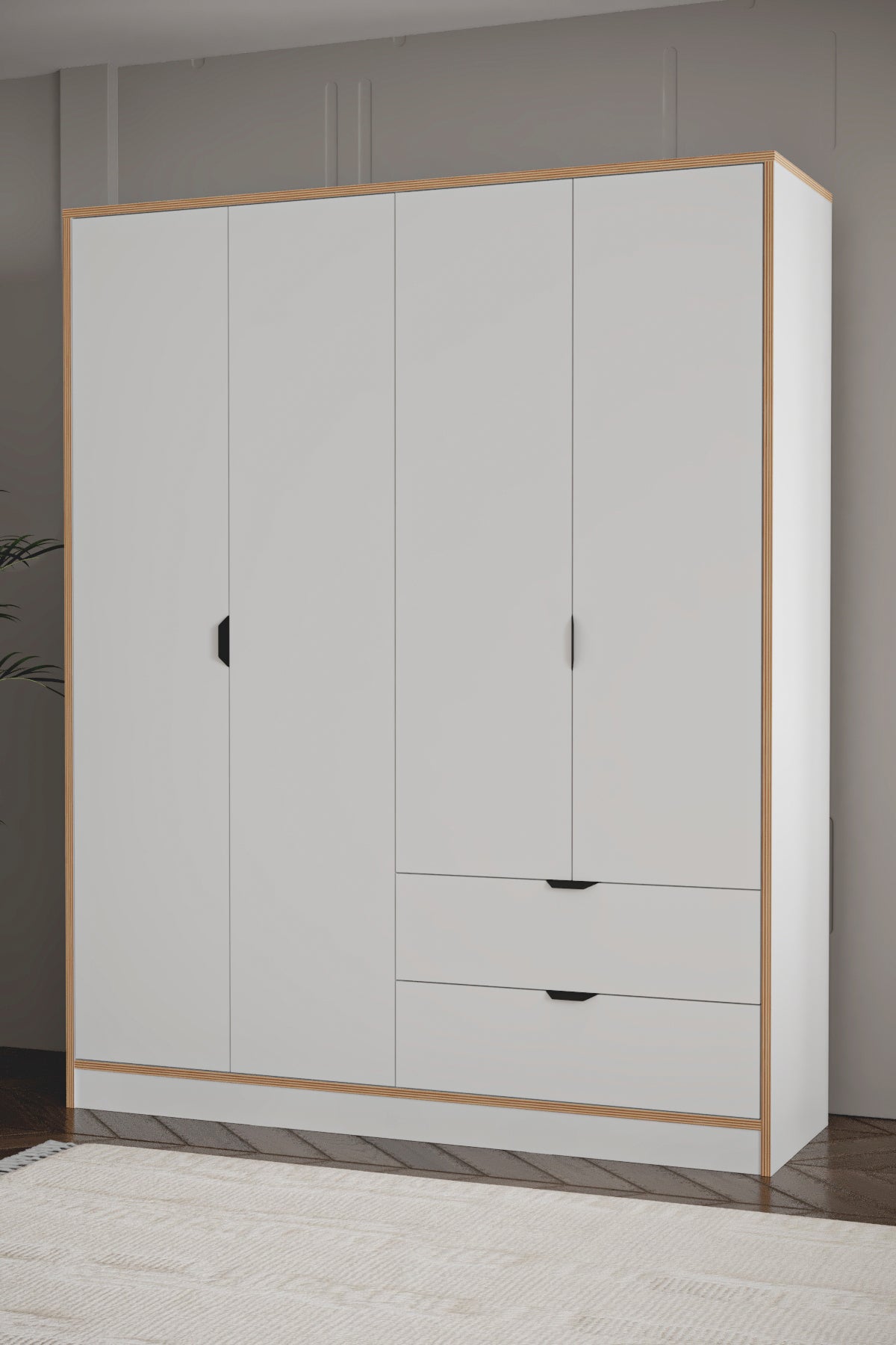 Arden 4 Kapaklı 2 Çekmeceli Dolap (+35 cm) - Beyaz - Sarmobi