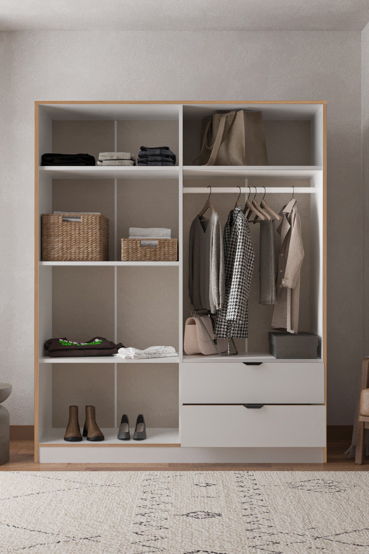 Arden 4 Kapaklı 2 Çekmeceli Dolap (+35 cm) - Beyaz - Sarmobi