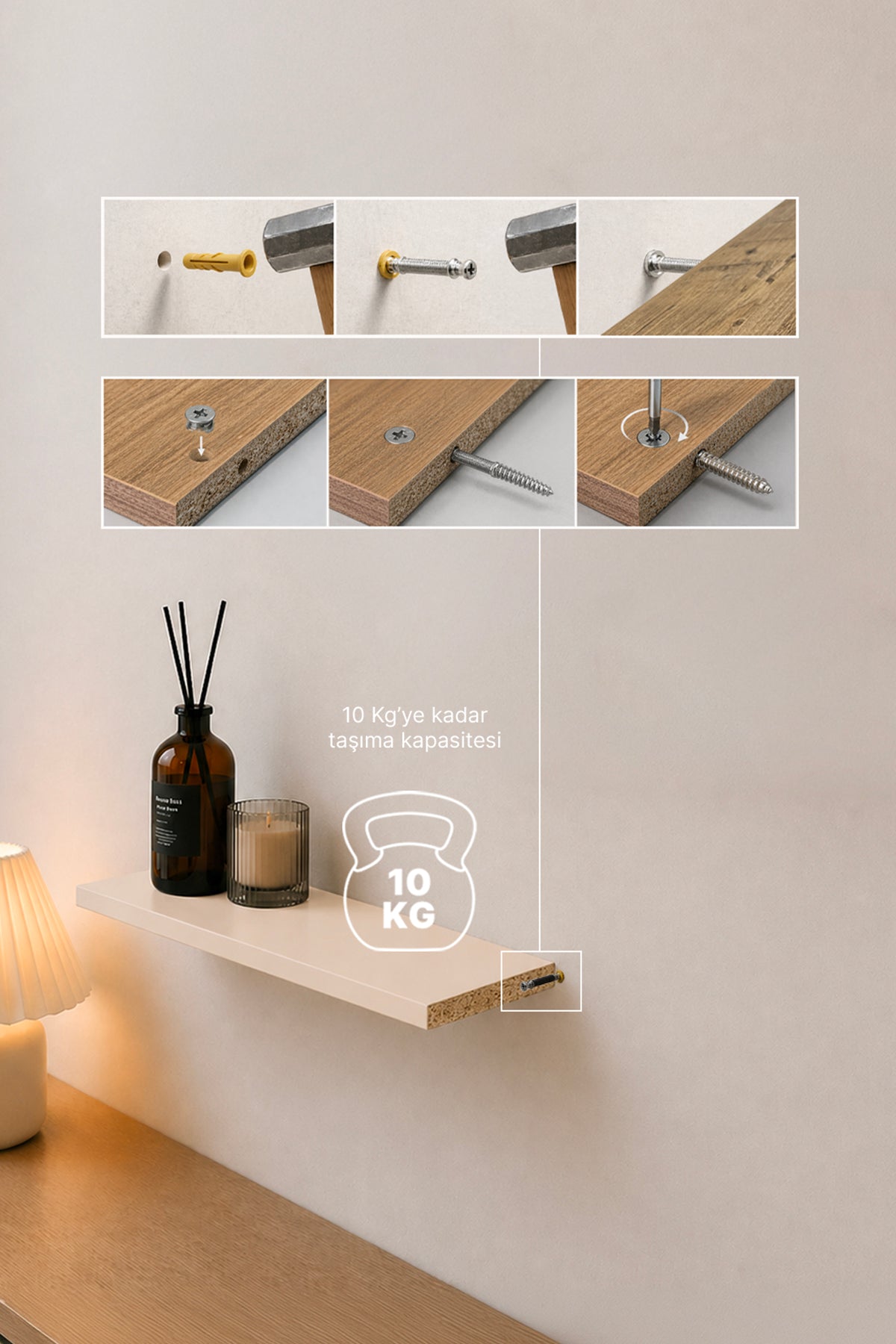 Harmony 3 Raflı Gizli Monte Uçan Raf 50*15 cm