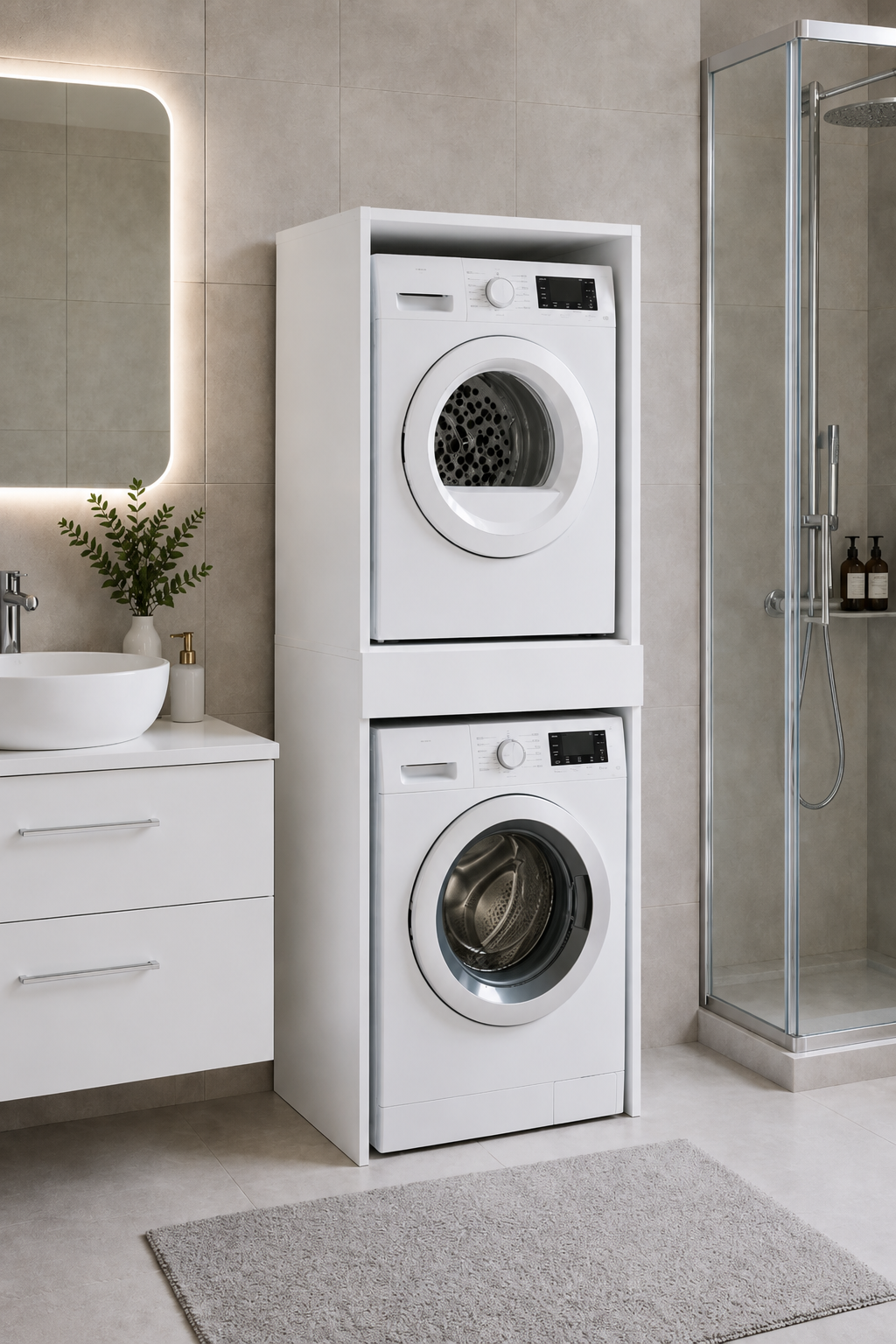 Çamaşır Makinesi Üstü Dolap 2 Kapaklı 190x67x67 cm | Sarmobi