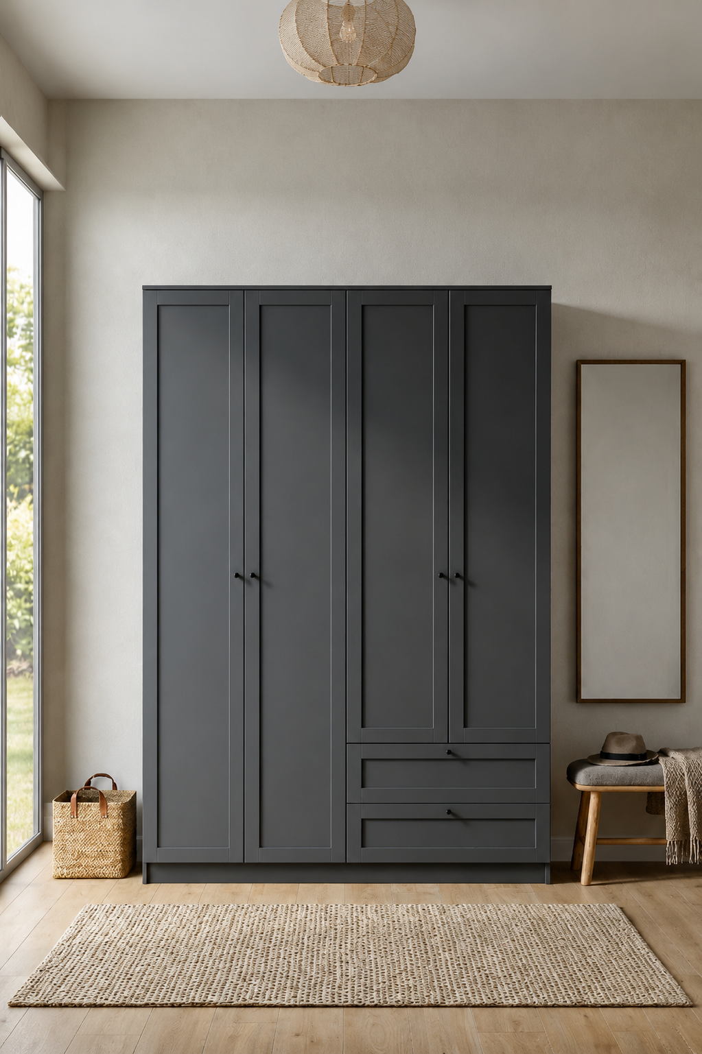 Terra 4 Kapaklı 2 Çekmeceli Gardırop/Dolap 137x210x52 cm – Modern Tasarım