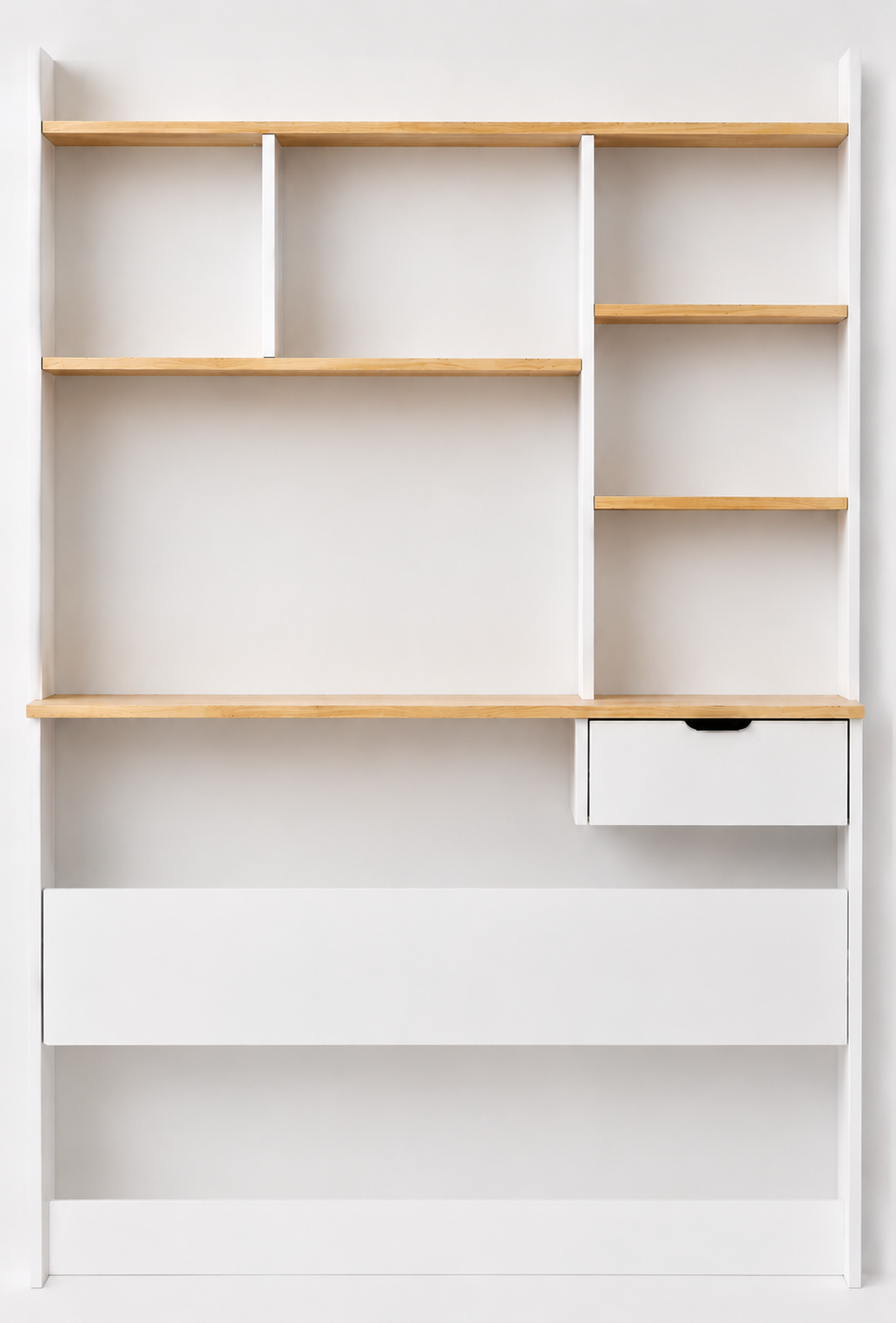 Harmony Raflı, Çekmeceli Çalışma Masası 120x163x50 cm Beyaz/Meşe – Modern Tasarım